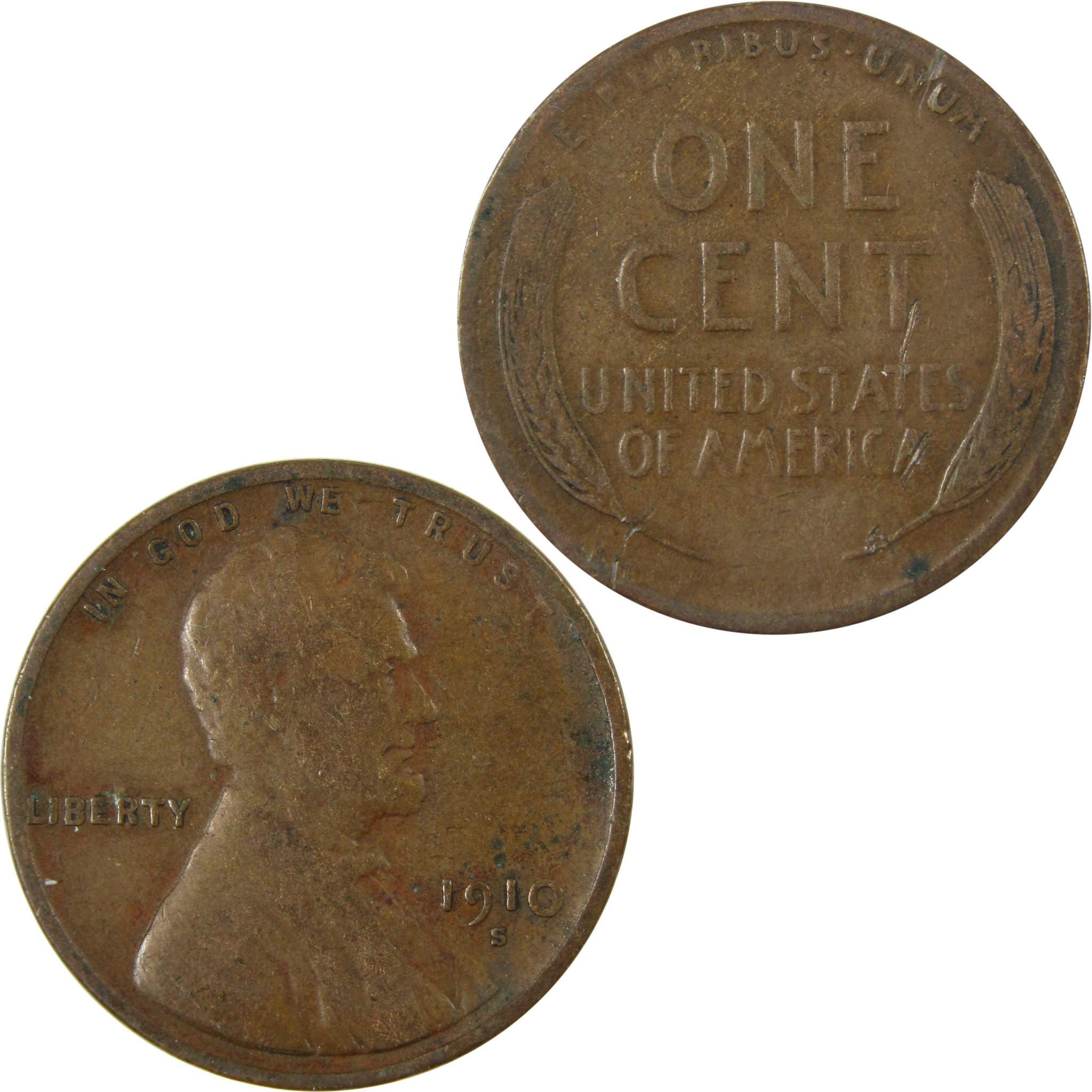 1910 S Lincoln Wheat Cent F Fine Penny 1c Coin Collectible SKU:I26352