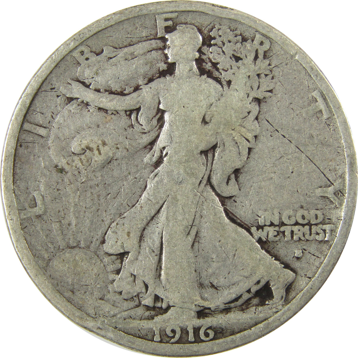 1916 S Liberty Walking Silver 50c VG Very Good Details SKU:I29021