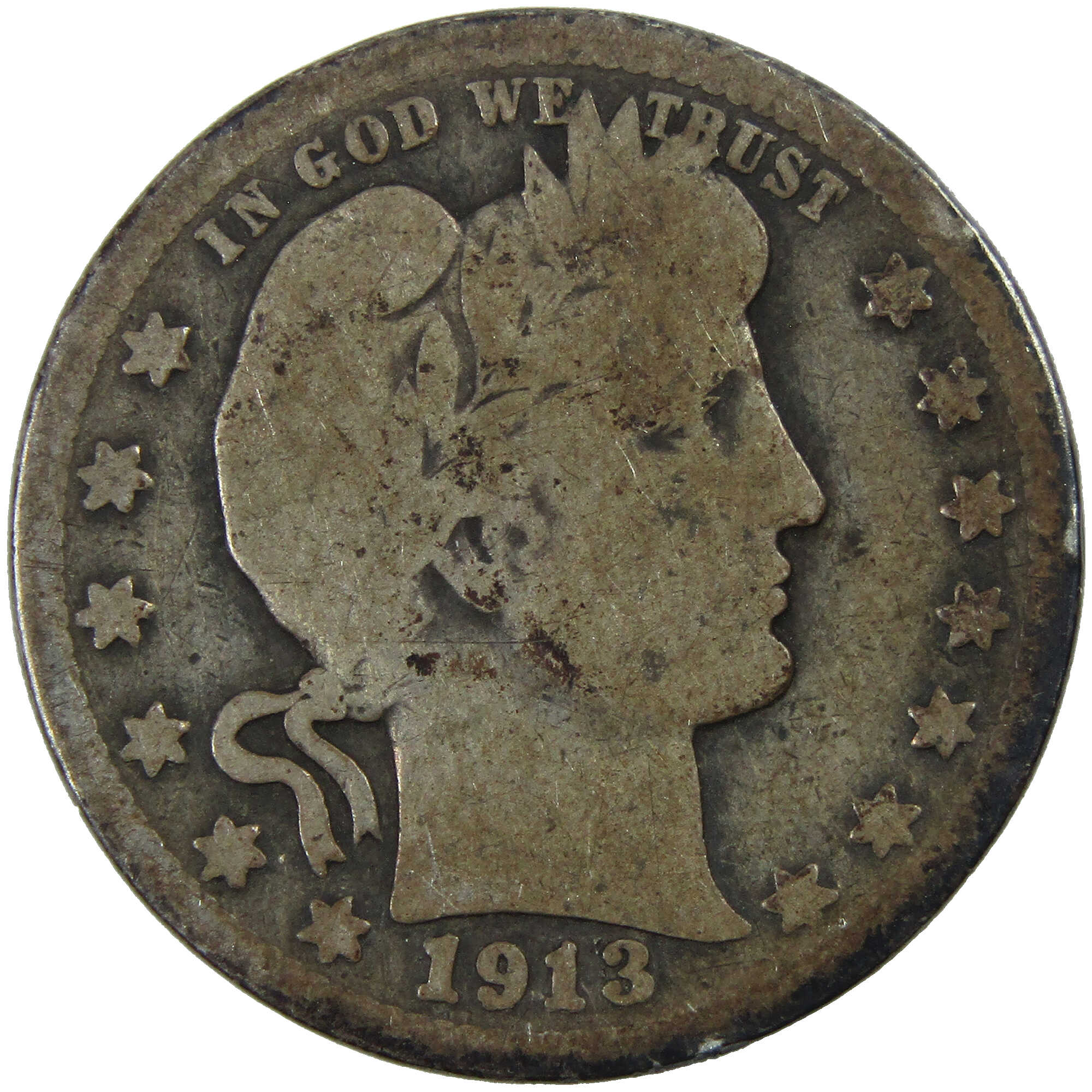 1913 D Barber Quarter G Good Silver 25c Coin SKU:I12712