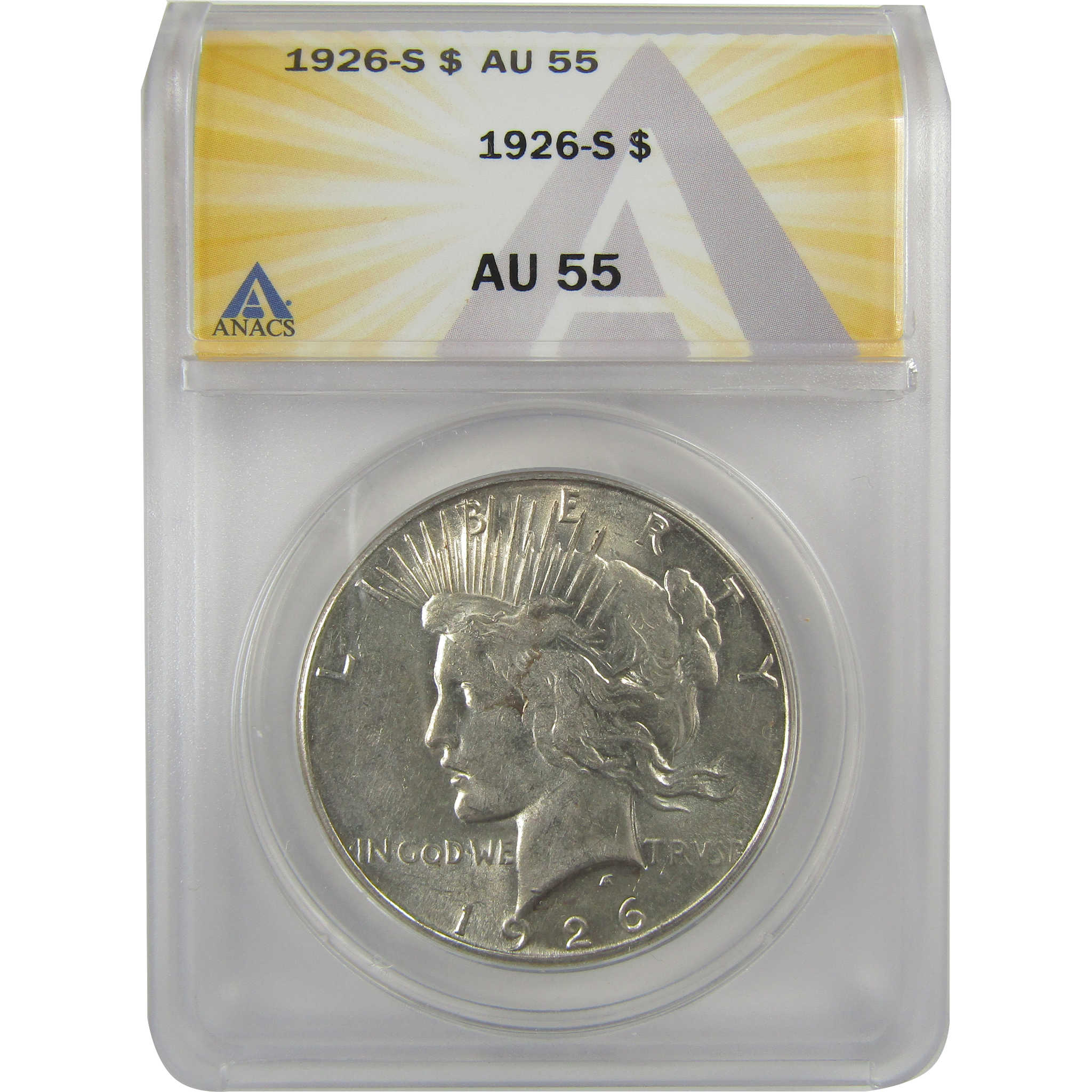 1926 S Peace Dollar AU 55 ANACS Silver $1 Coin SKU:I20429