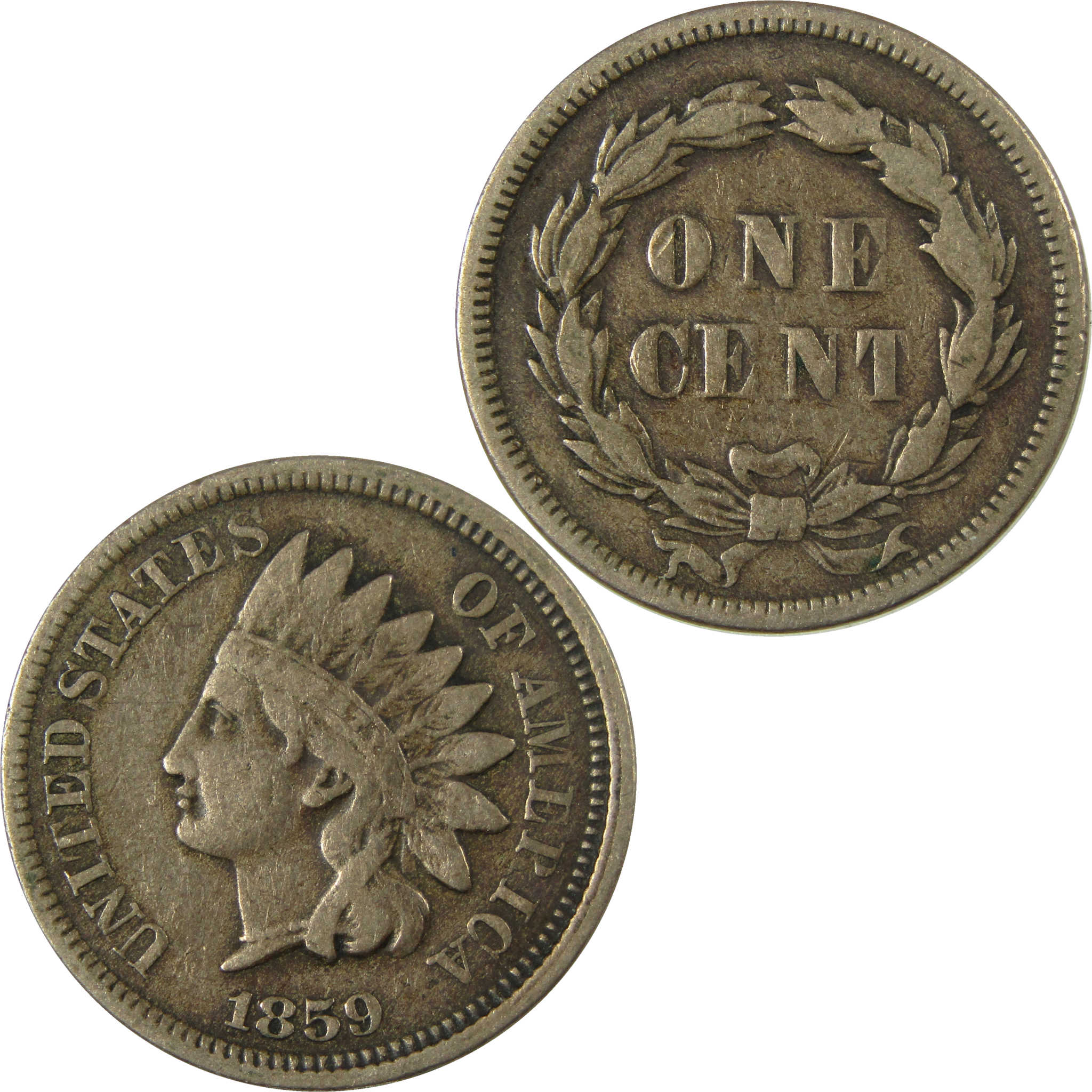 1859 Indian Head Cent F Fine Details Penny 1c Coin SKU:I26967