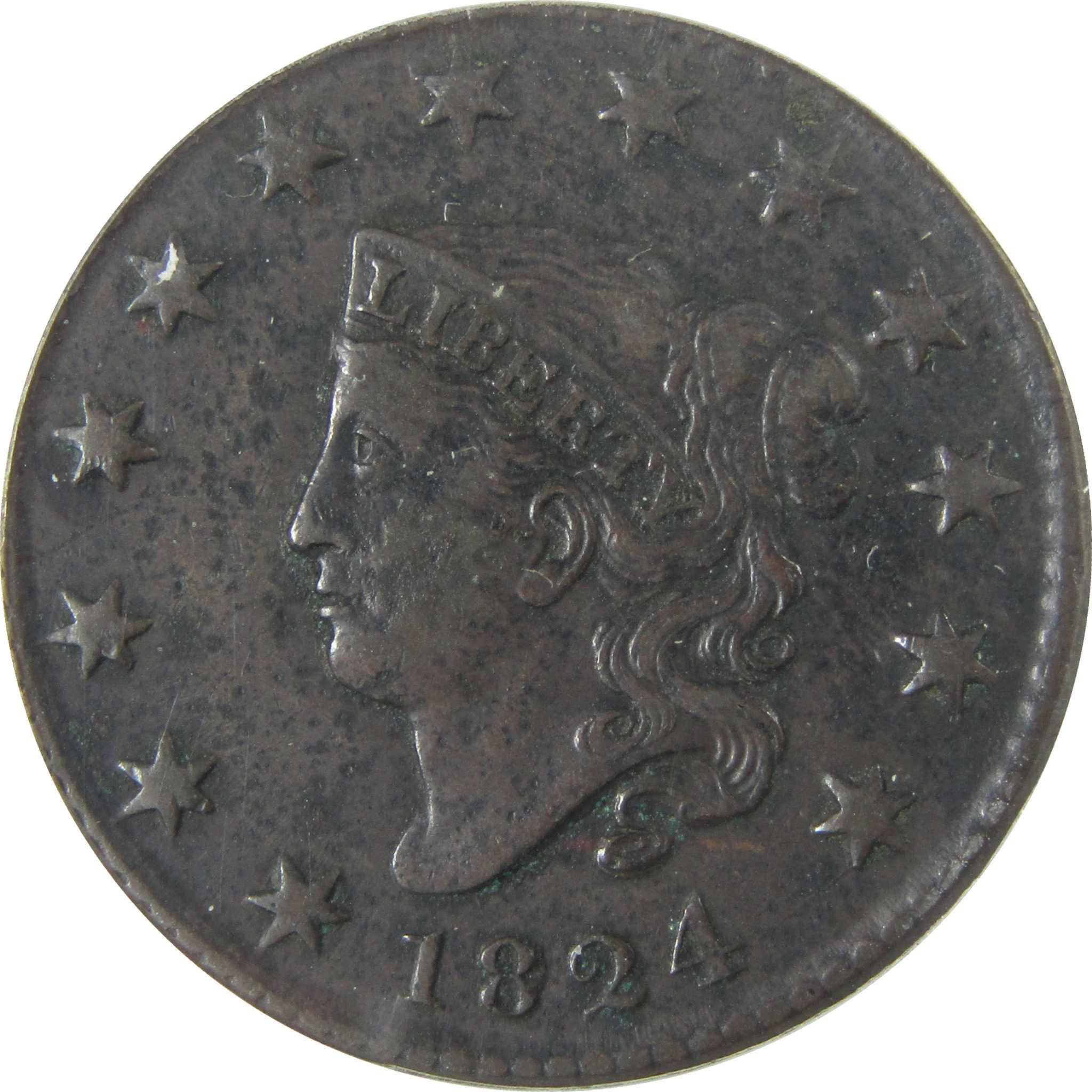 1824 Coronet Head Copper Large Cent EF 40 Details ANACS SKU:I27982