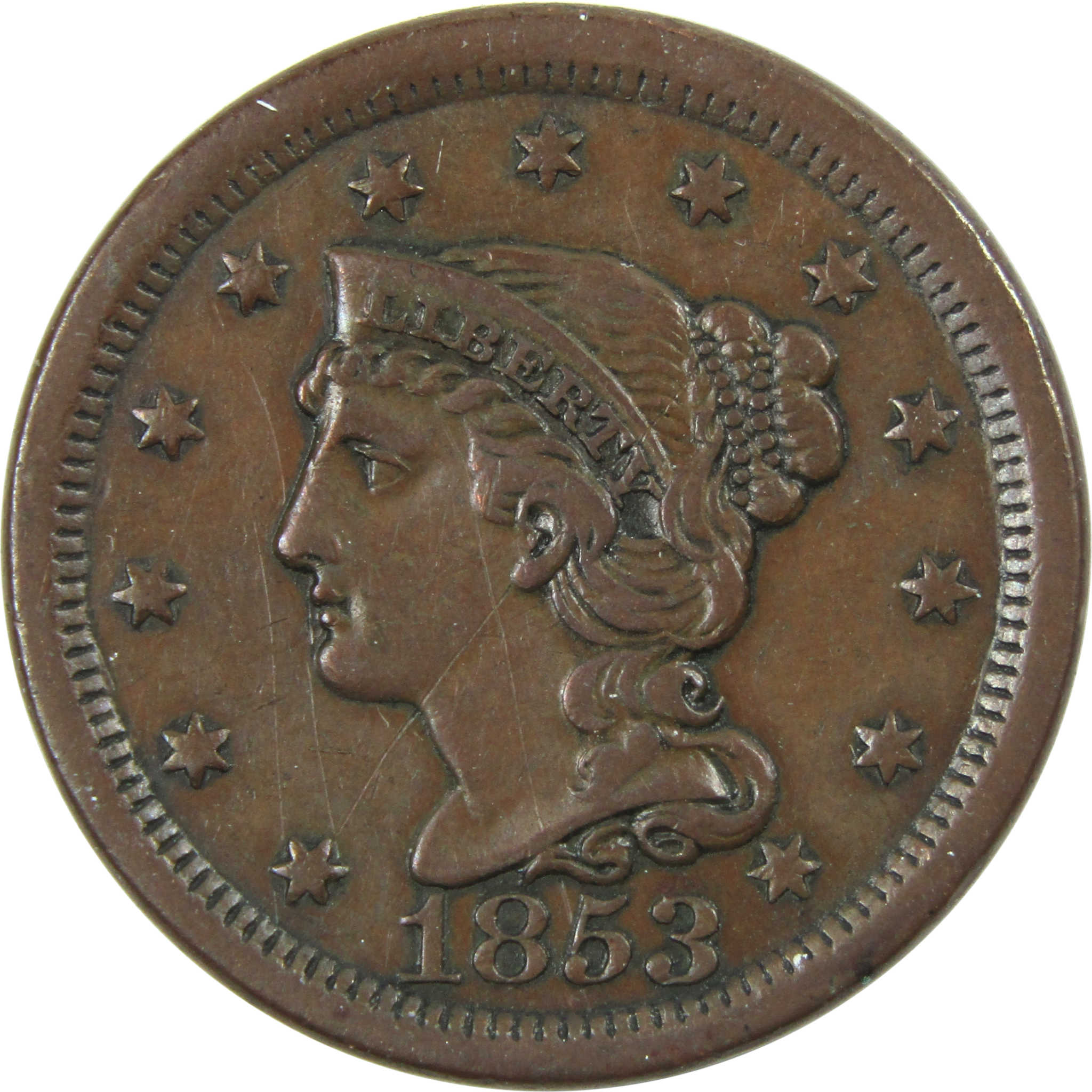 1853 Braided Hair Large Cent XF EF Extremely Fine Copper SKU:I13995