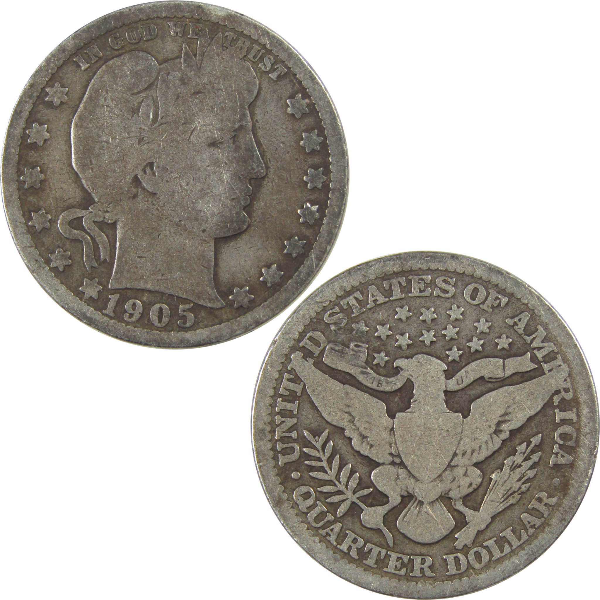 1905 Barber Quarter G Good Details Silver 25c Coin SKU:I21806