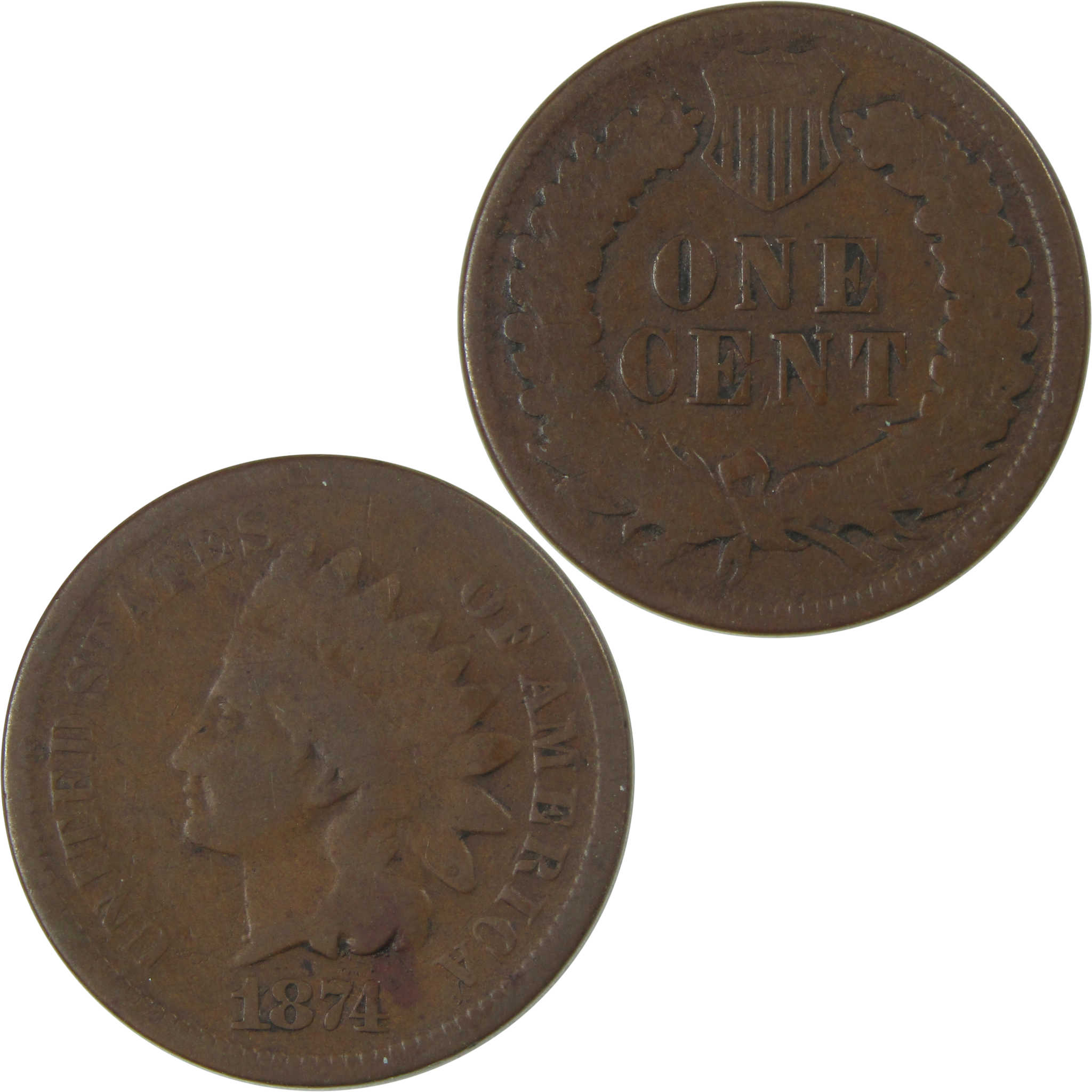 1874 Indian Head Cent G Good Penny 1c Coin Collectible SKU:I23857