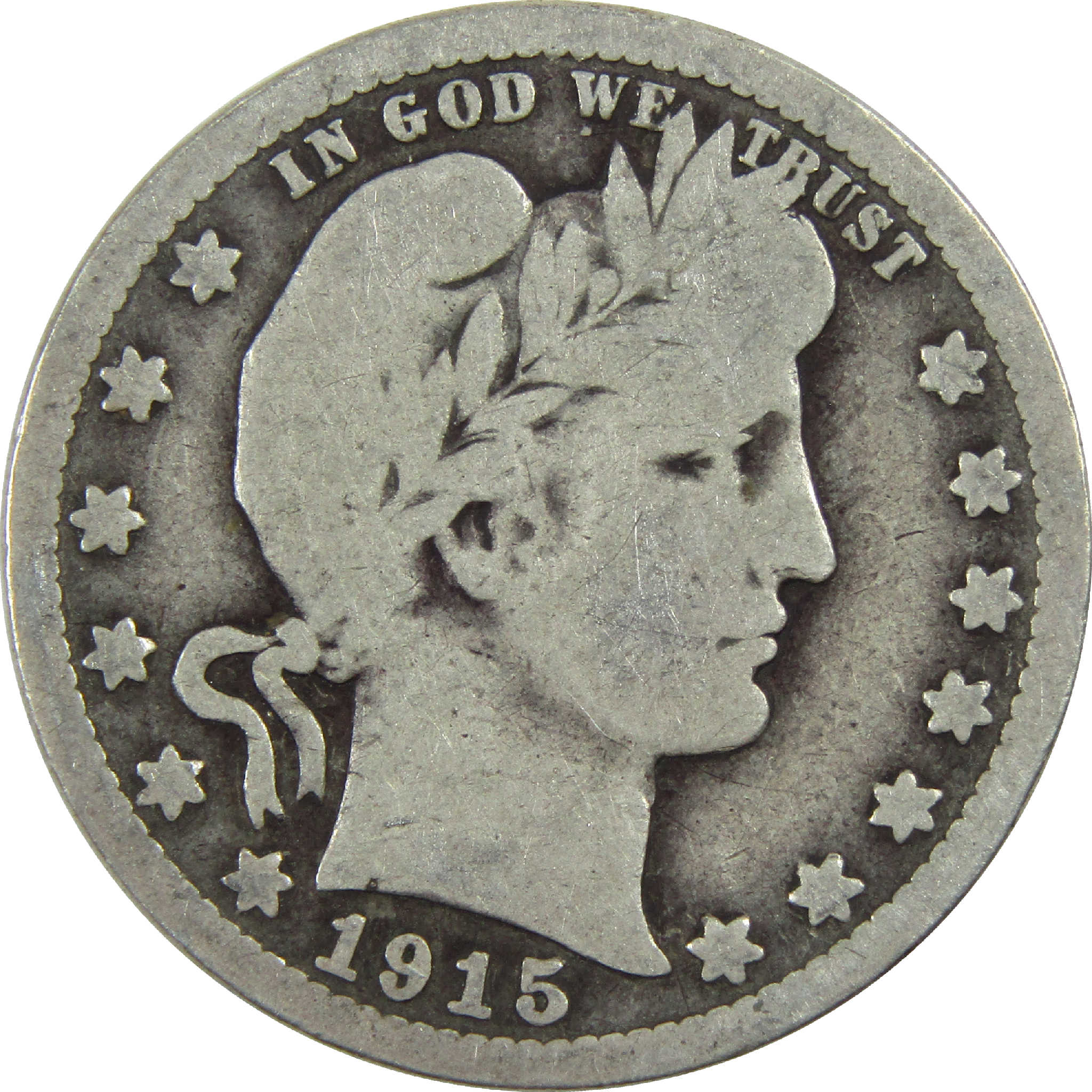 1915 Barber Quarter G Good Silver 25c Coin SKU:I13160