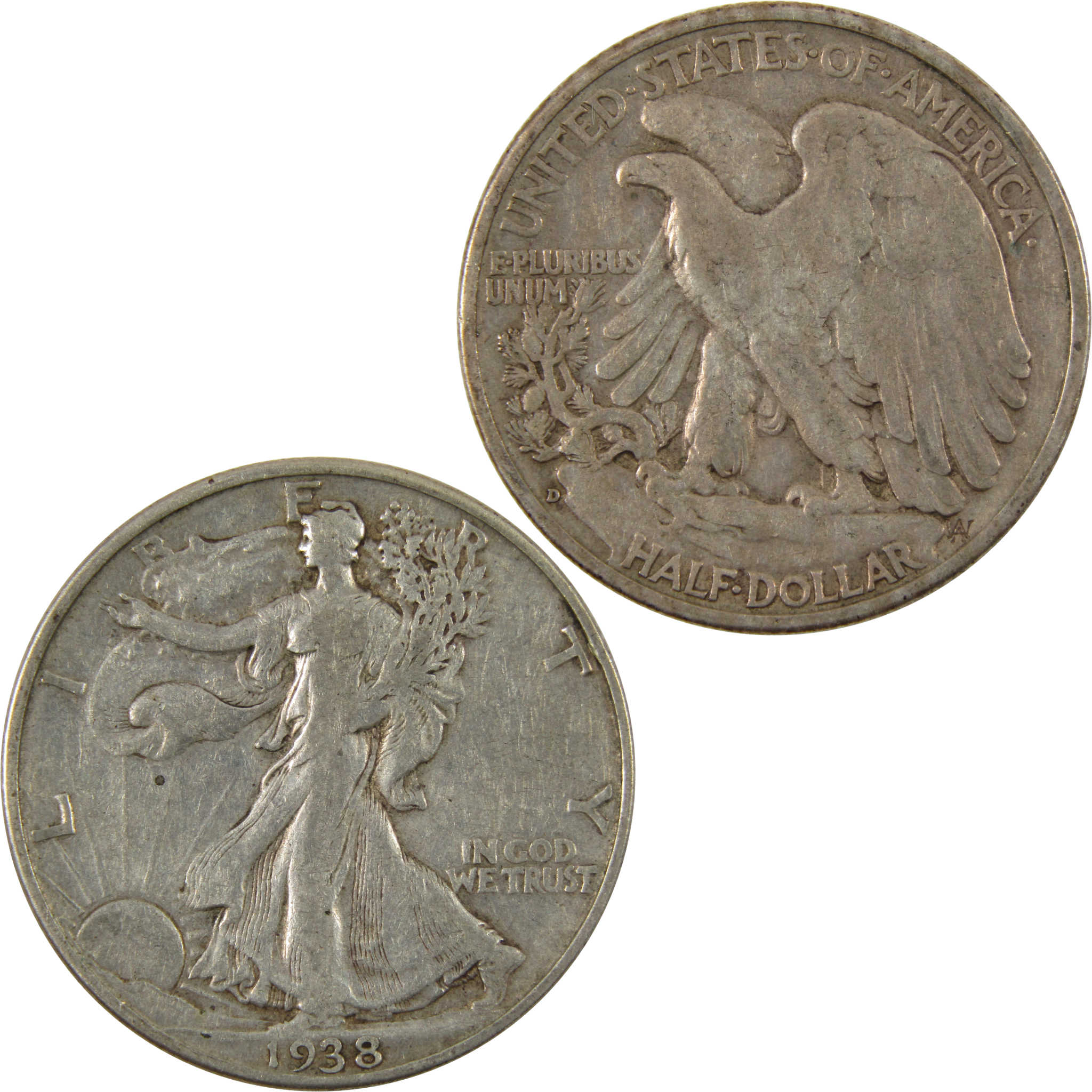 1938 D Liberty Walking Half Dollar VF Very Fine 90% Silver SKU:I9010