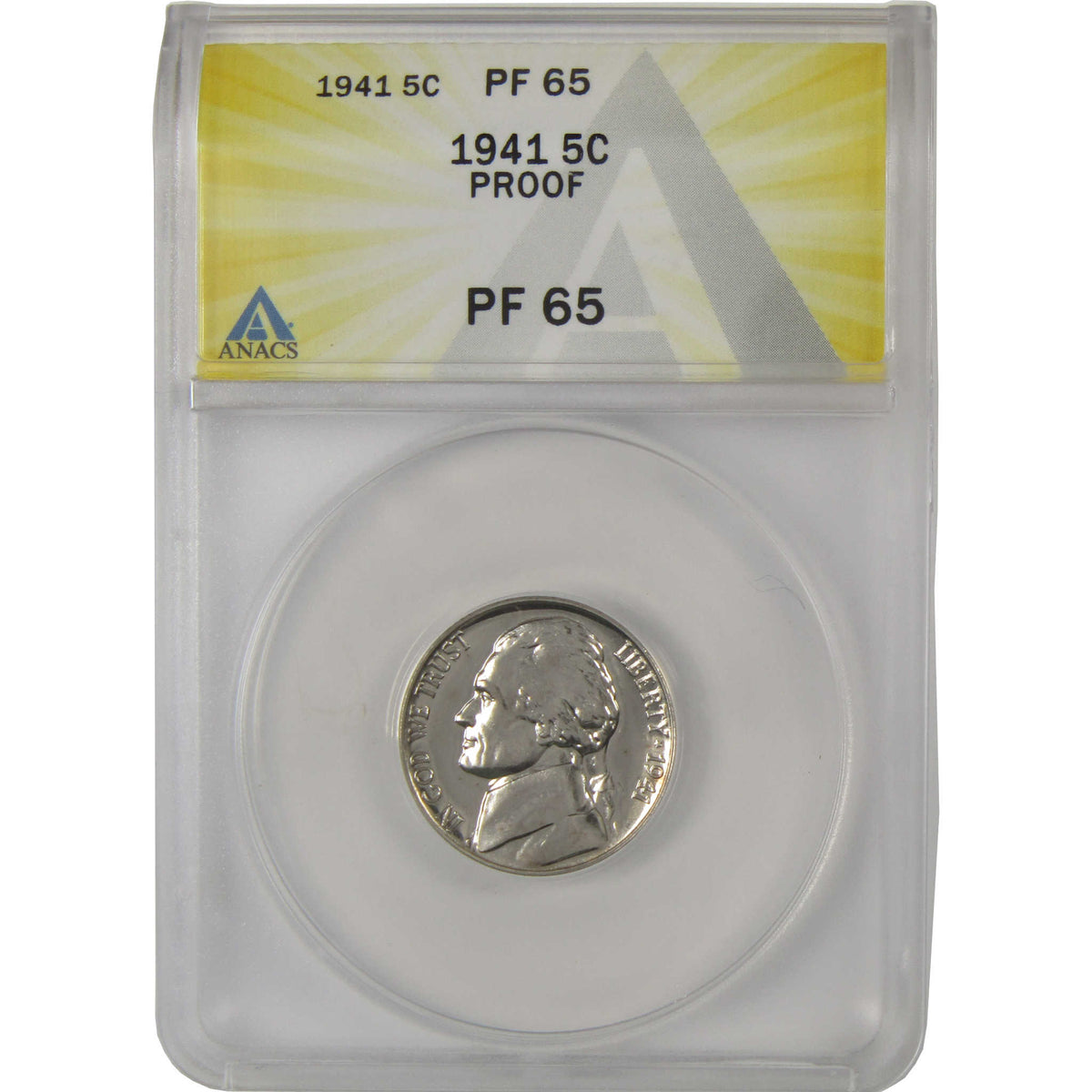 1941 Jefferson Nickel PF 65 ANACS Proof 5c Coin Collectible SKU:I28766