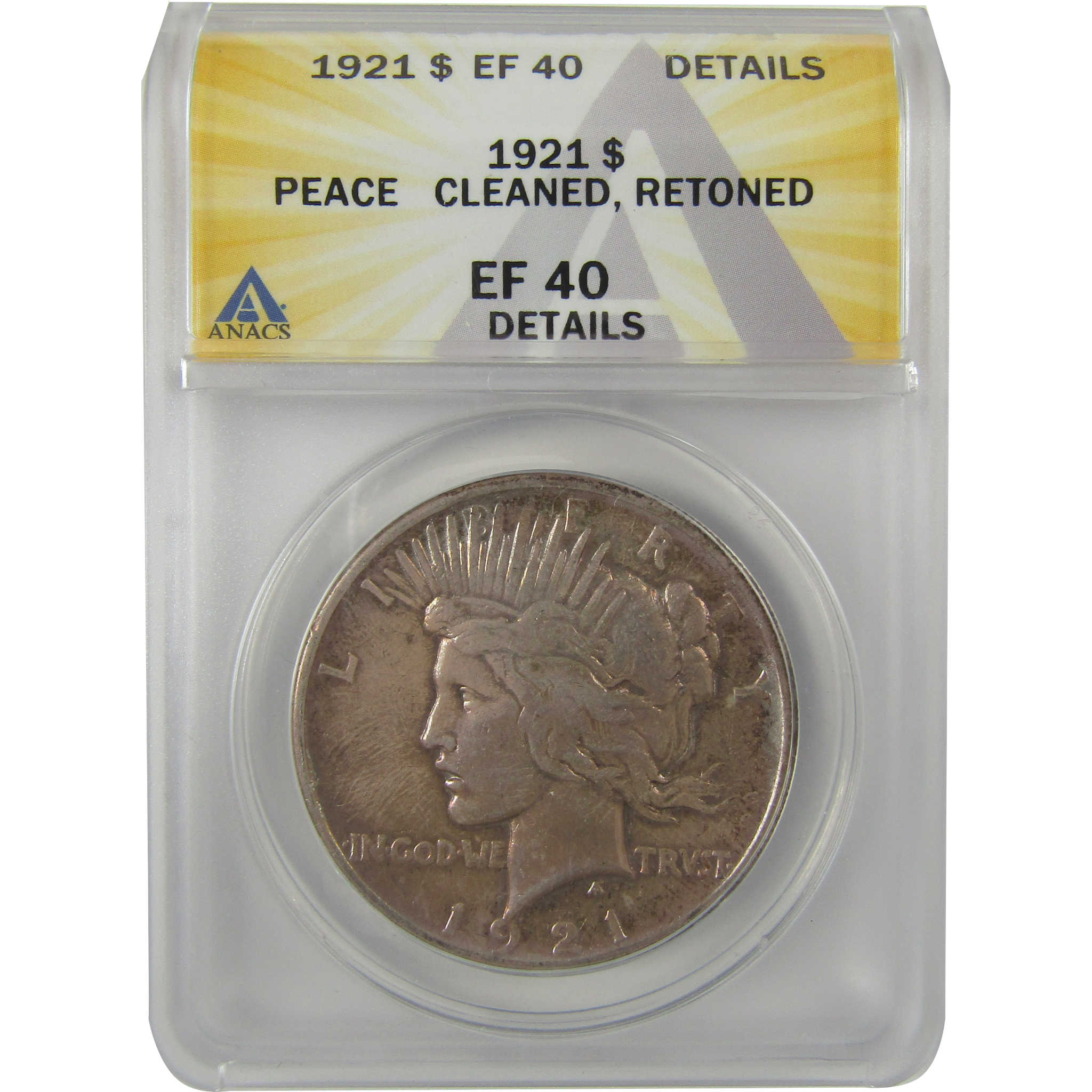 1921 High Relief Peace Dollar EF 40 Details ANACS Silver SKU:I21369