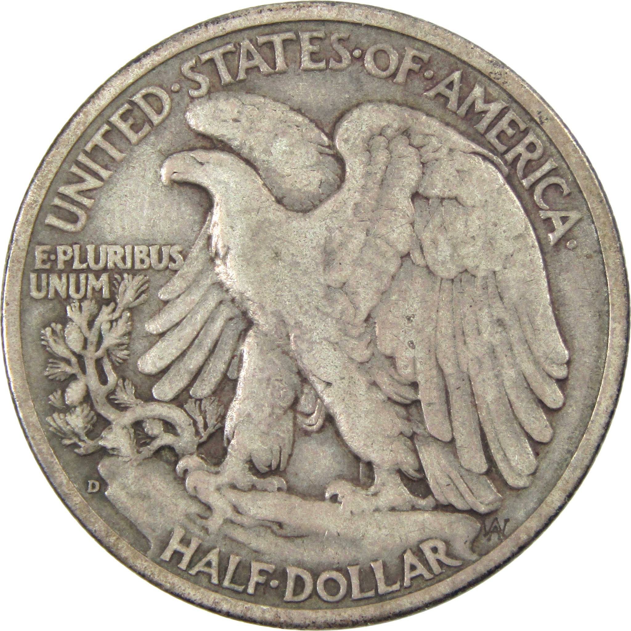 1938 D Liberty Walking Half Dollar F Fine Silver 50c Coin SKU:I13854