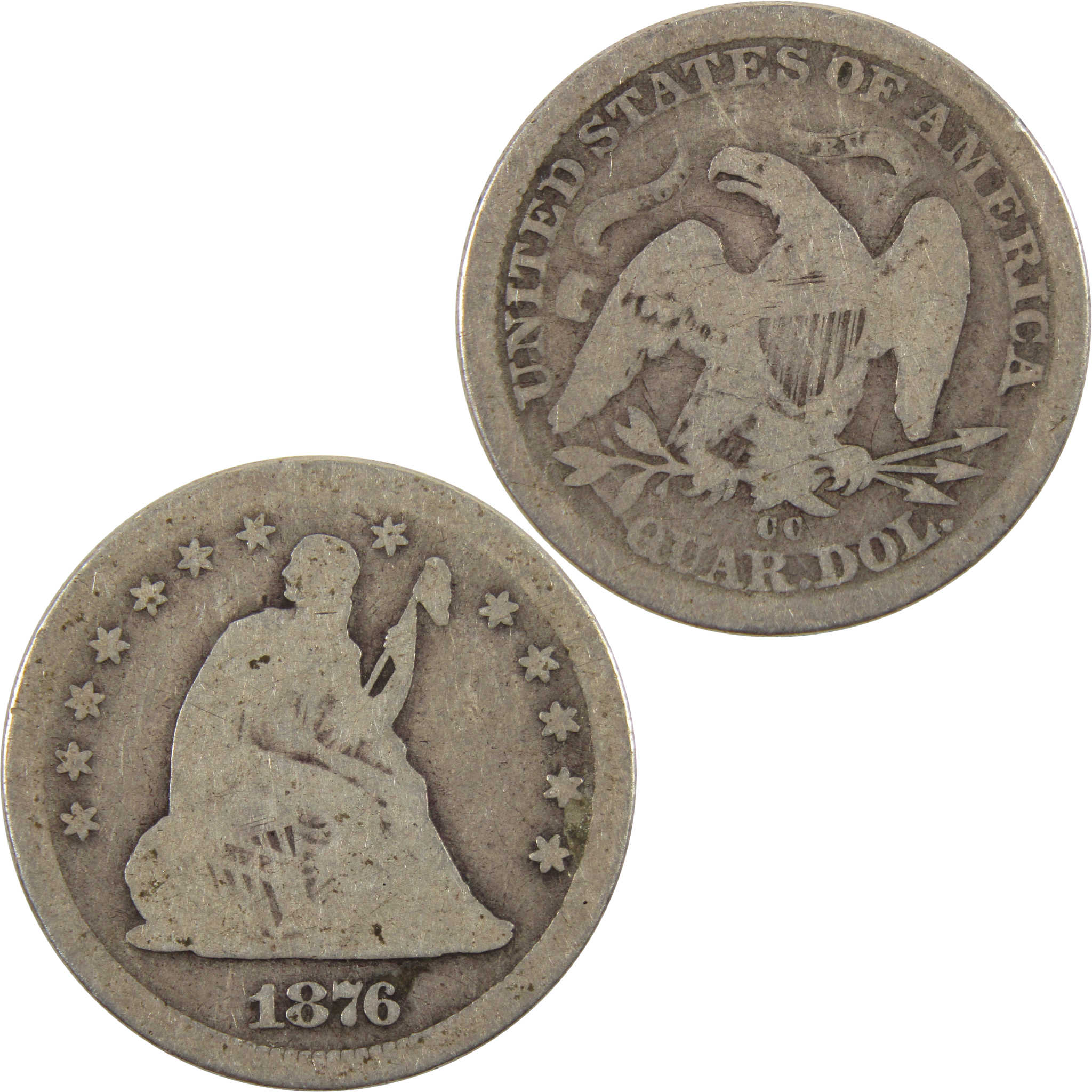 1876 CC Seated Liberty Quarter G Good 90% Silver 25c Coin SKU:I11101