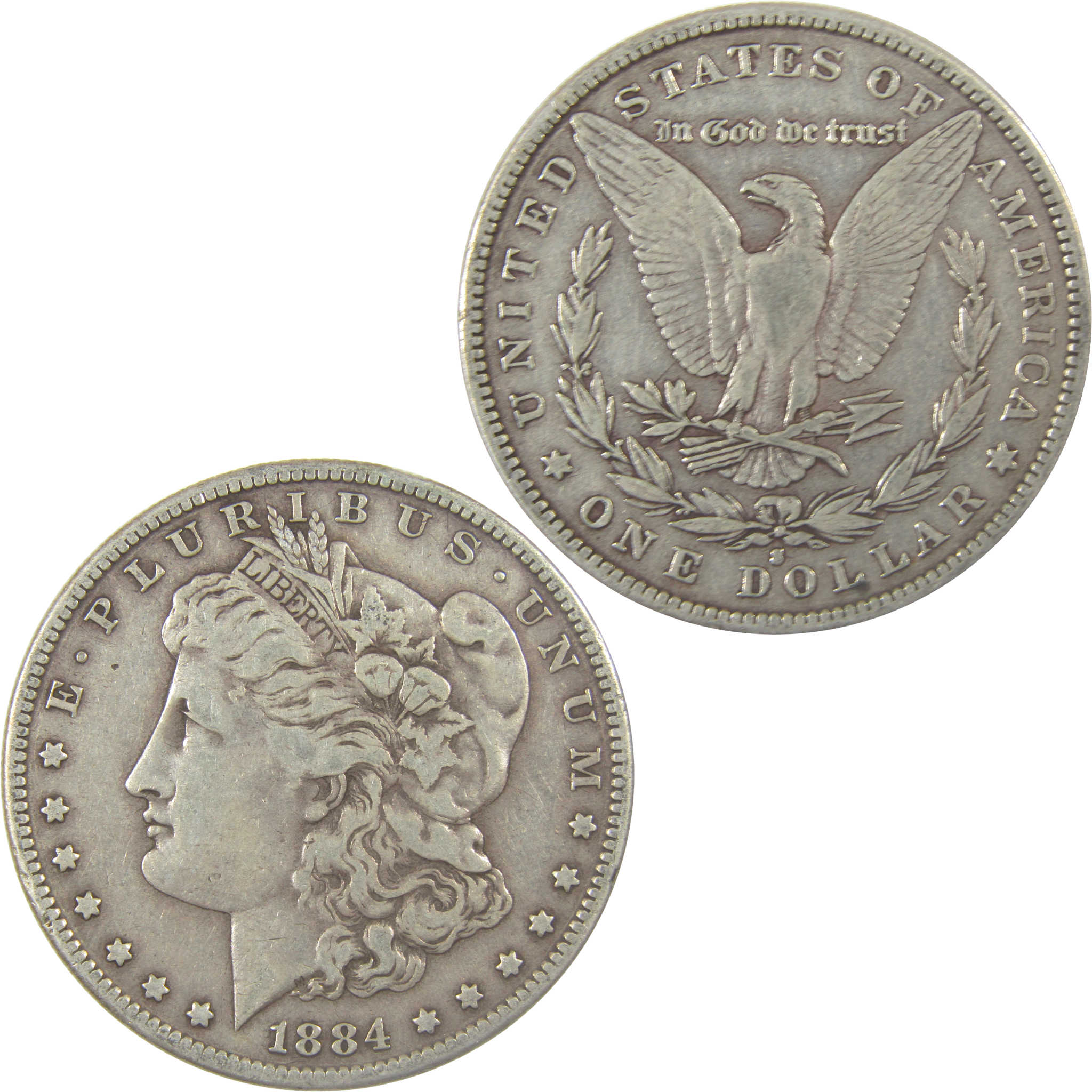 1884 S Morgan Silver Dollar VF Very Fine $1 Coin SKU:I22767 - Morgan coin - Morgan silver dollar - Morgan silver dollar for sale - Profile Coins &amp; Collectibles