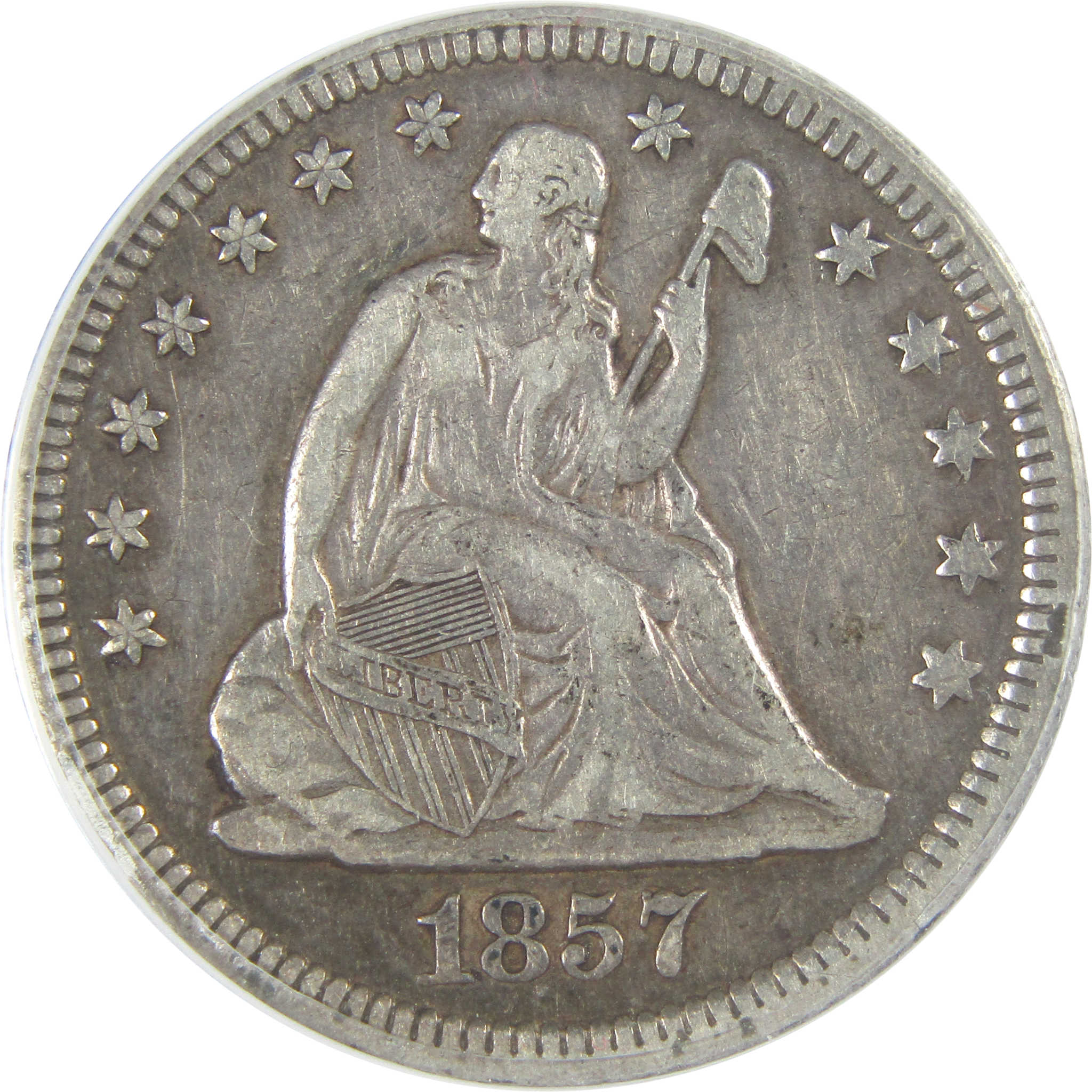 1857 Seated Liberty Quarter VF 30 ANACS Silver 25c Coin SKU:I16313