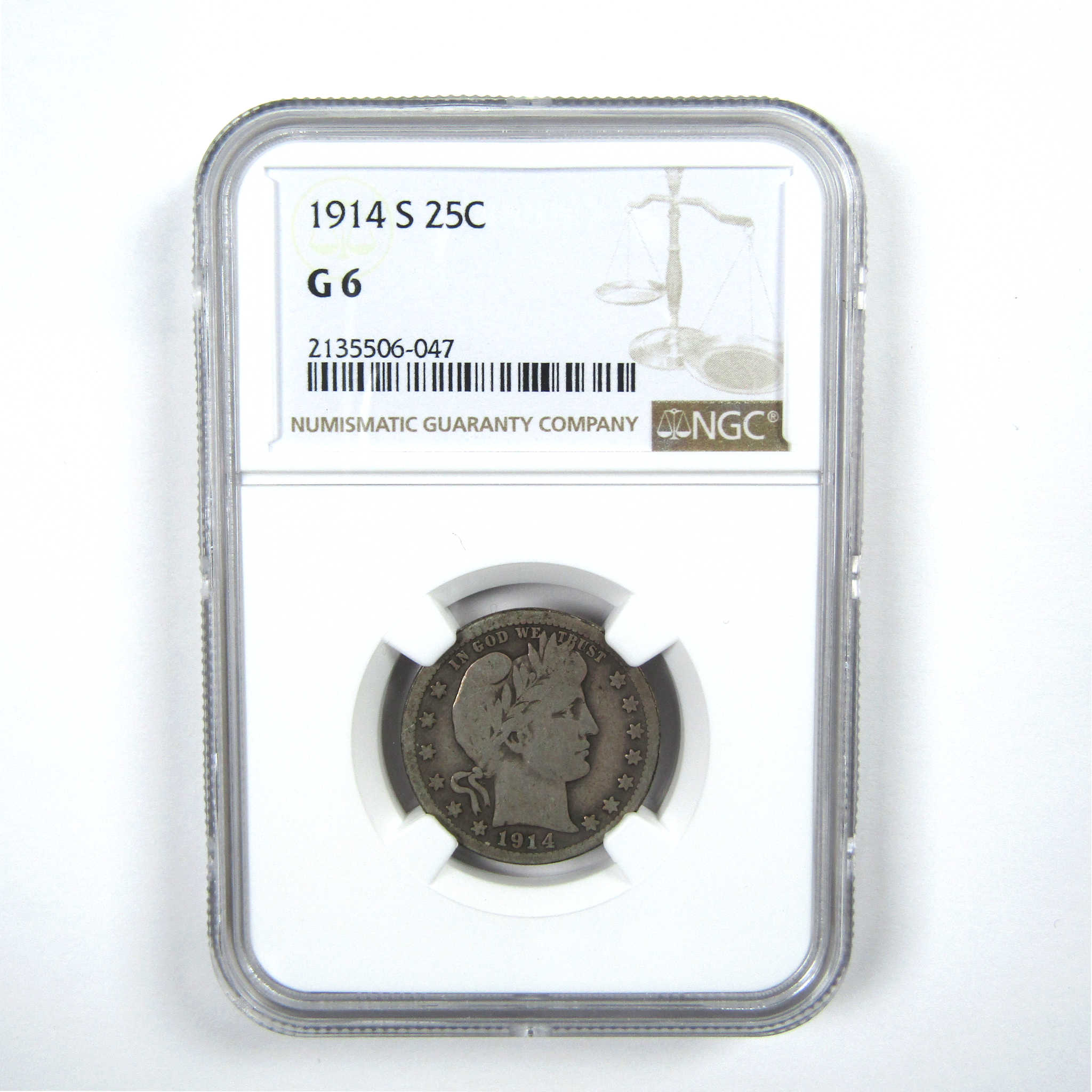 1914 S Barber Quarter G 6 NGC Silver 25c Coin SKU:I13804