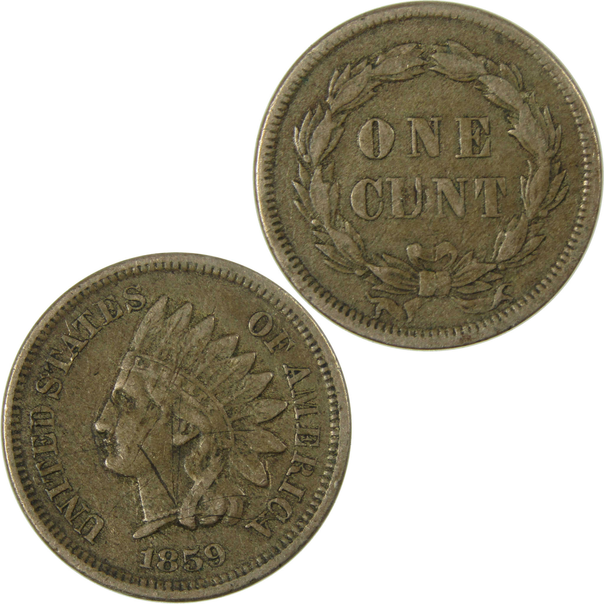 1859 Indian Head Cent F Fine Details Penny 1c Coin SKU:I26969