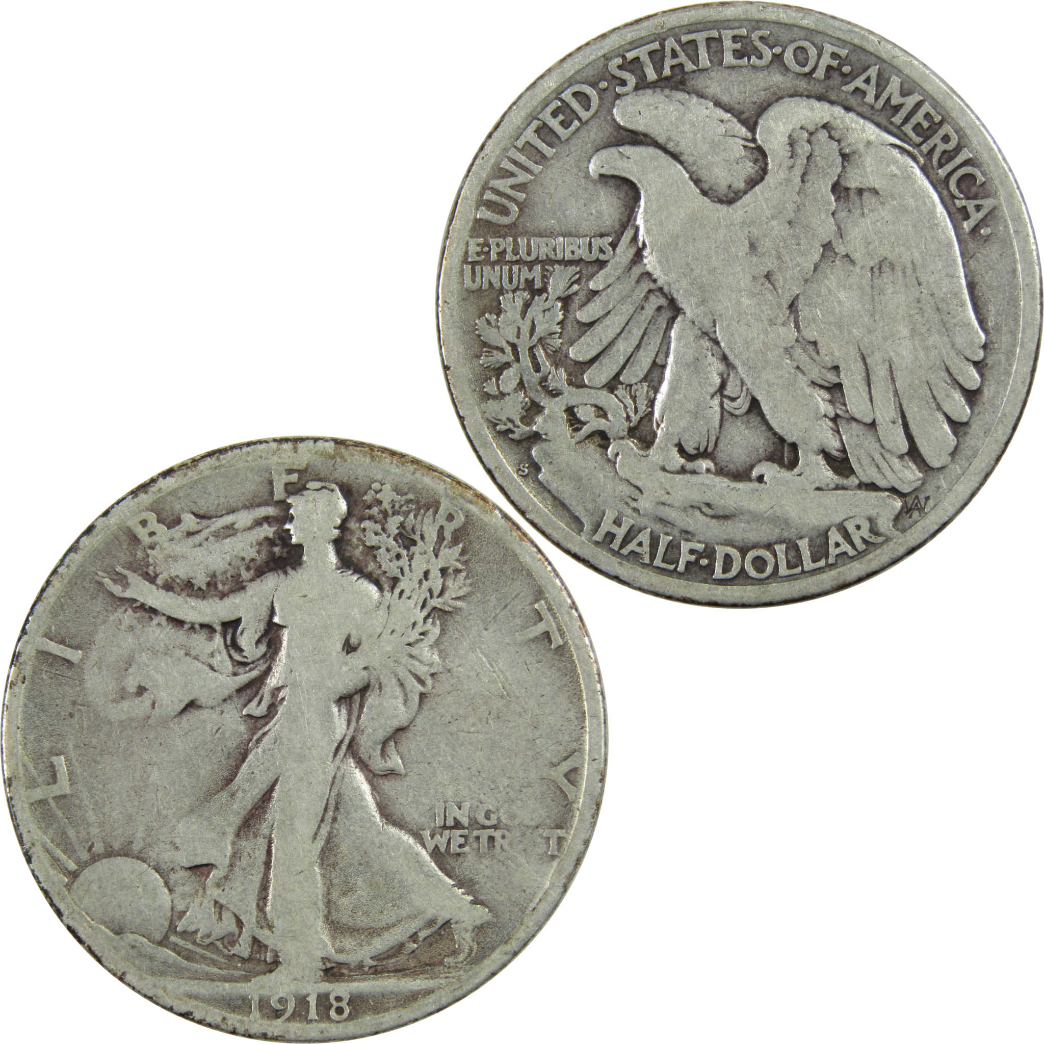 1918 S Liberty Walking Half Dollar G Good Silver 50c Coin SKU:I13058