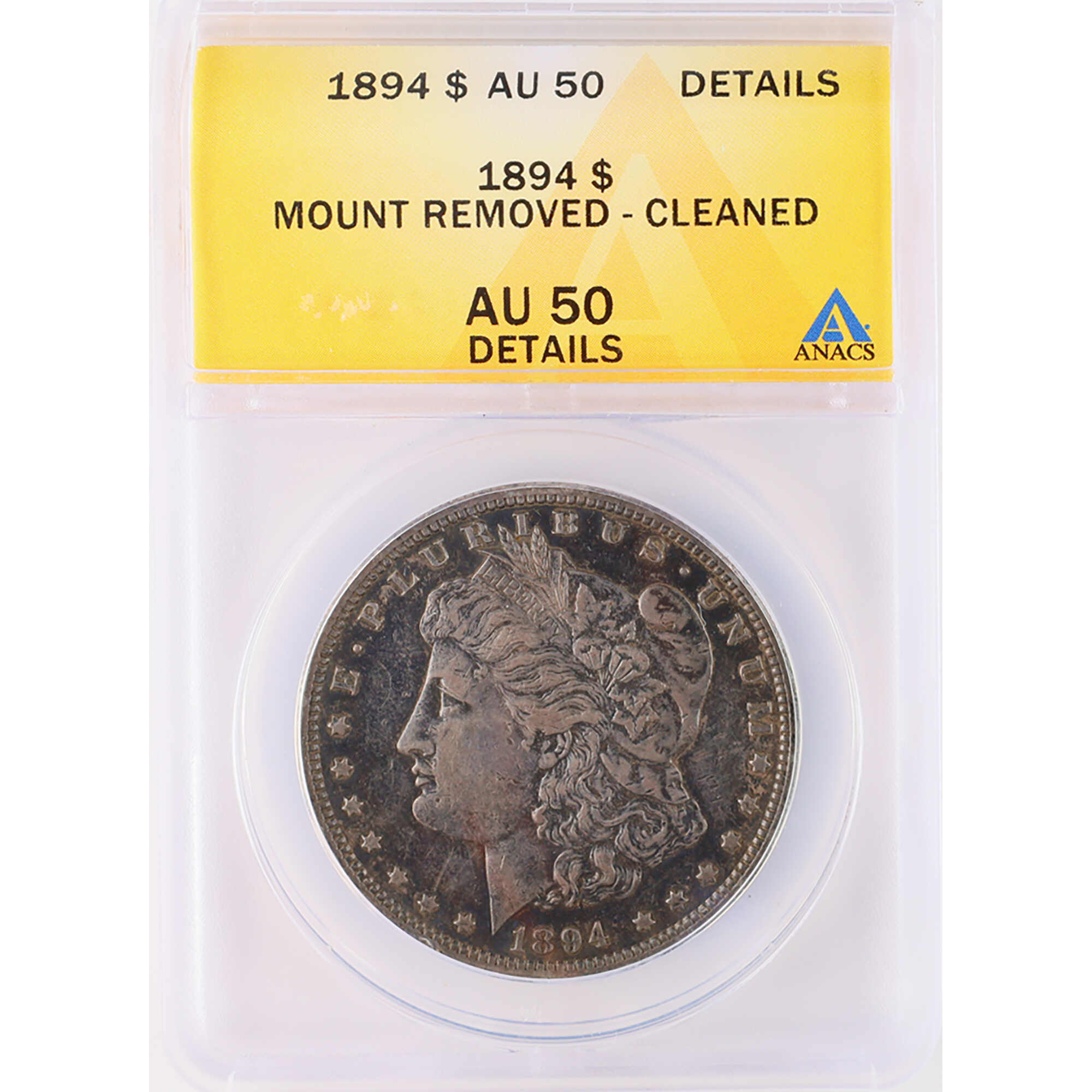 1894 Morgan $1 AU 50 Details ANACS Silver Mount Removed SKU:I12059 - Morgan coin - Morgan silver dollar - Morgan silver dollar for sale - Profile Coins &amp; Collectibles