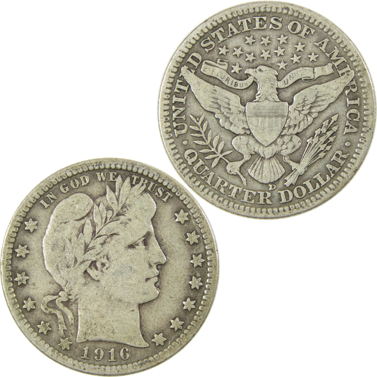 1916 D Barber Silver Quarter AF About Fine 25c Coin Collectible