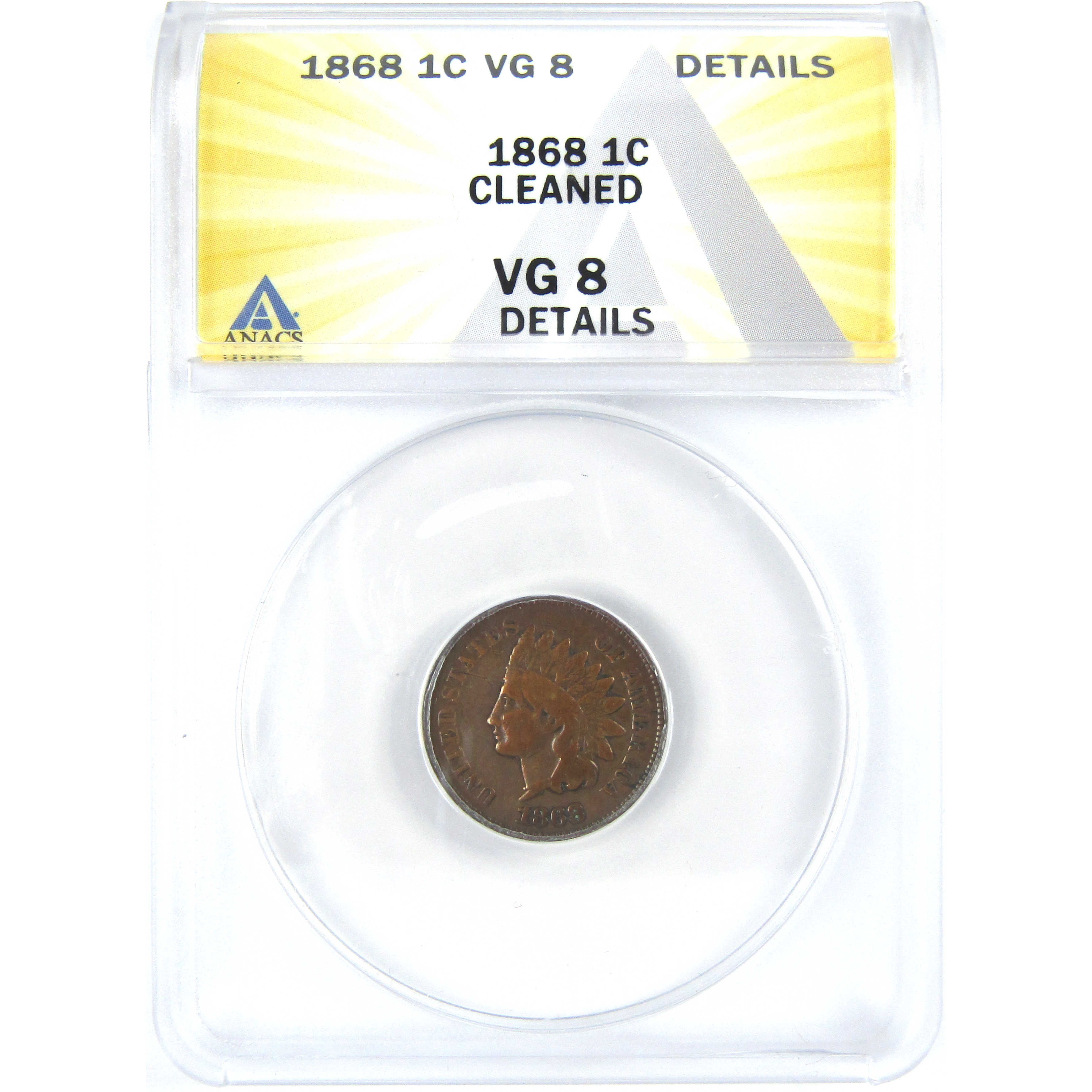 1868 Indian Head Cent VG 8 Details ANACS Penny 1c Coin SKU:I16071