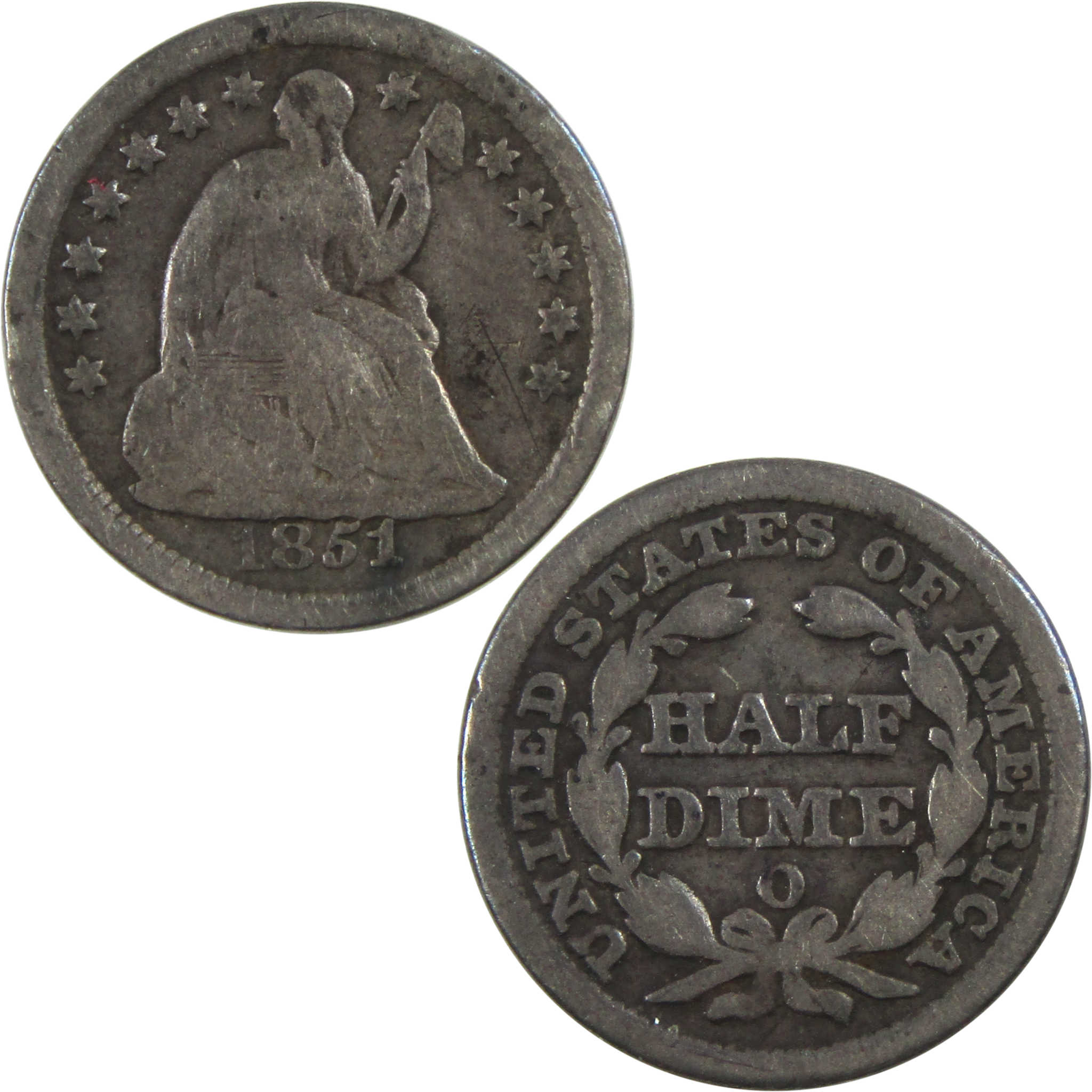 1851 O Seated Liberty Half Dime G Good Silver 5c Coin SKU:I13339