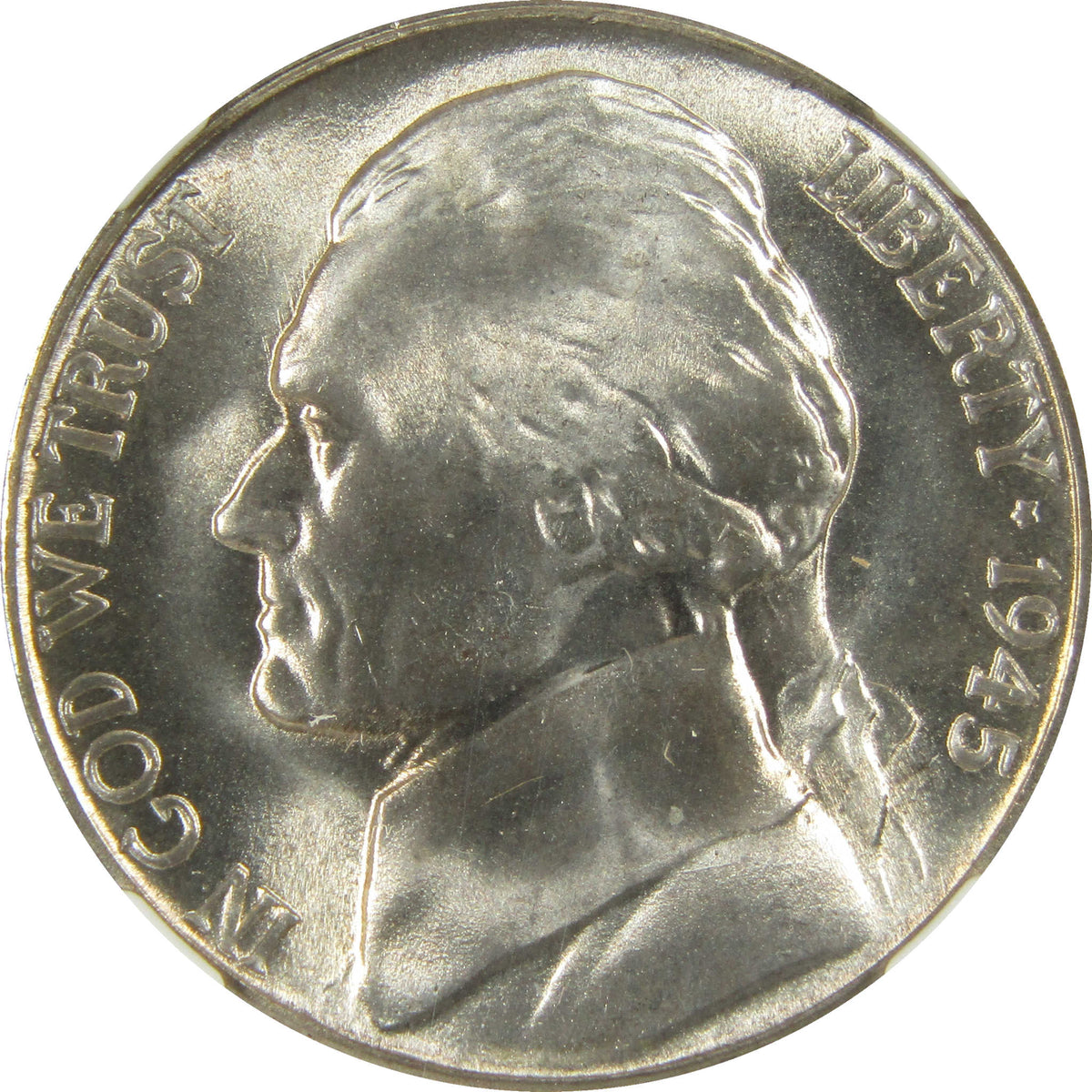 1945 S Jefferson Wartime Silver Nickel MS 67 NGC 5c Coin SKU:I28724