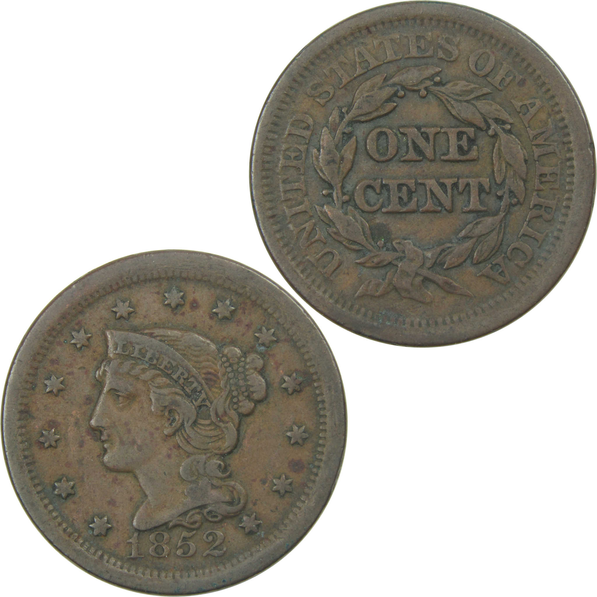 1852 Braided Hair Large Cent F Fine Copper Penny 1c Coin SKU:I15244