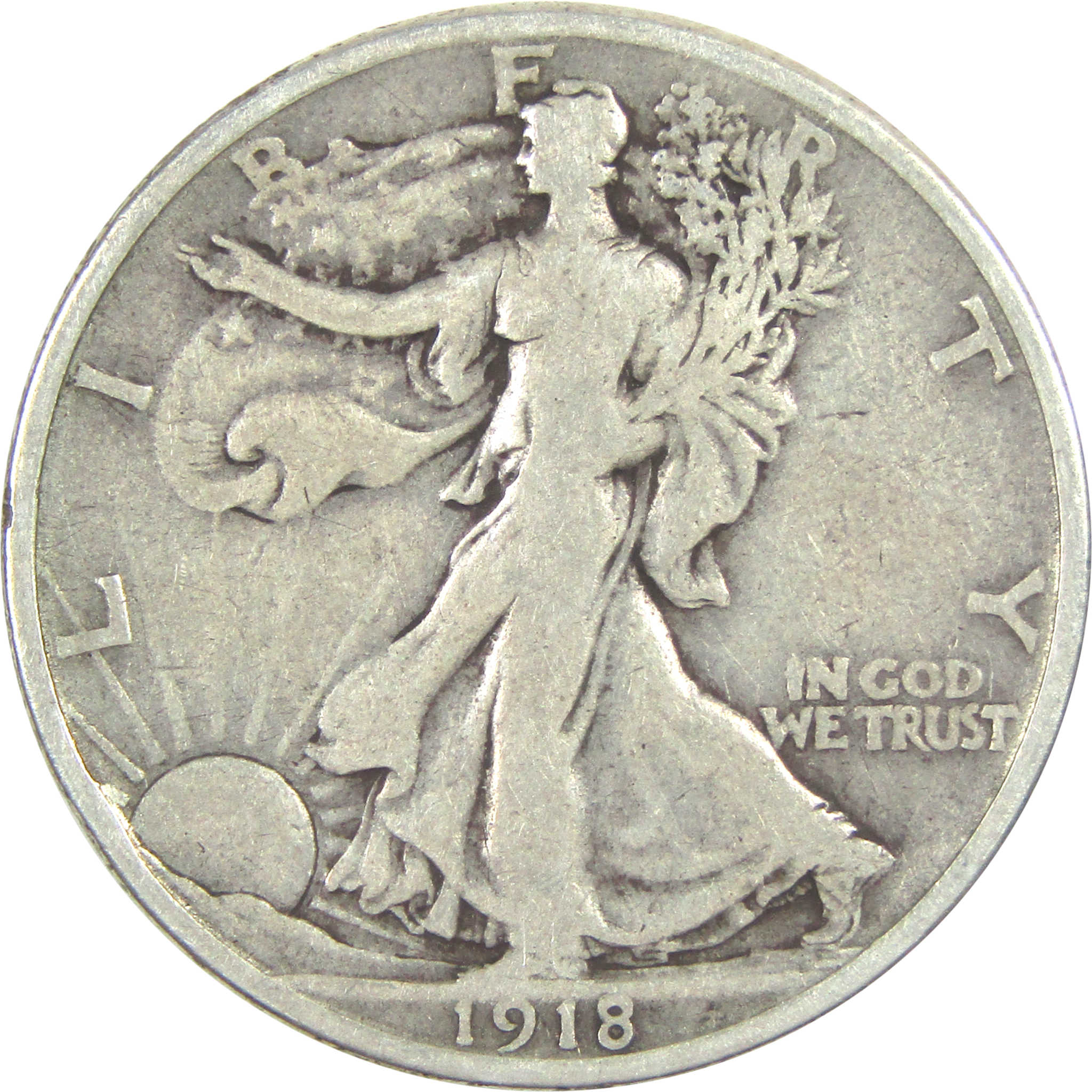 1918 S Liberty Walking Half Dollar VG Very Good Silver 50c SKU:I15581