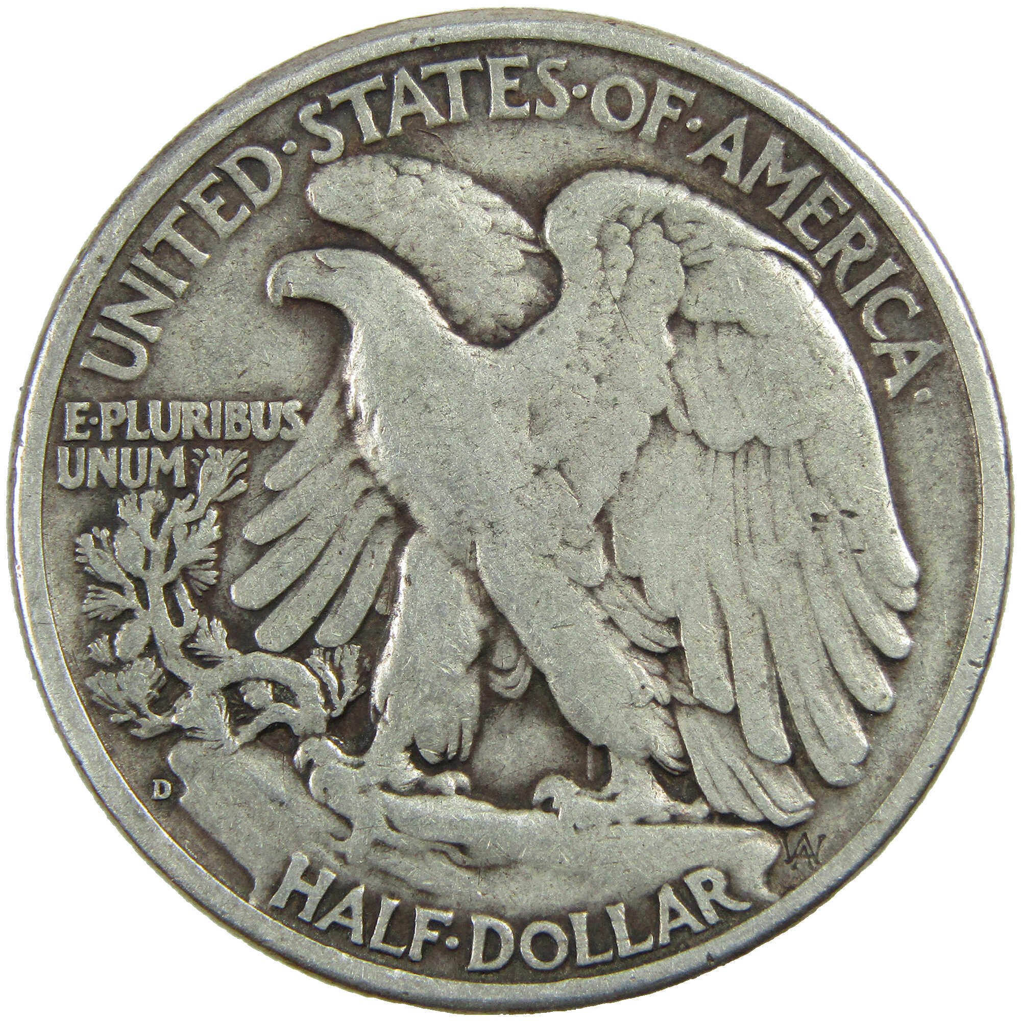 1938 D Liberty Walking Half Dollar F Fine Silver 50c Coin SKU:I12878