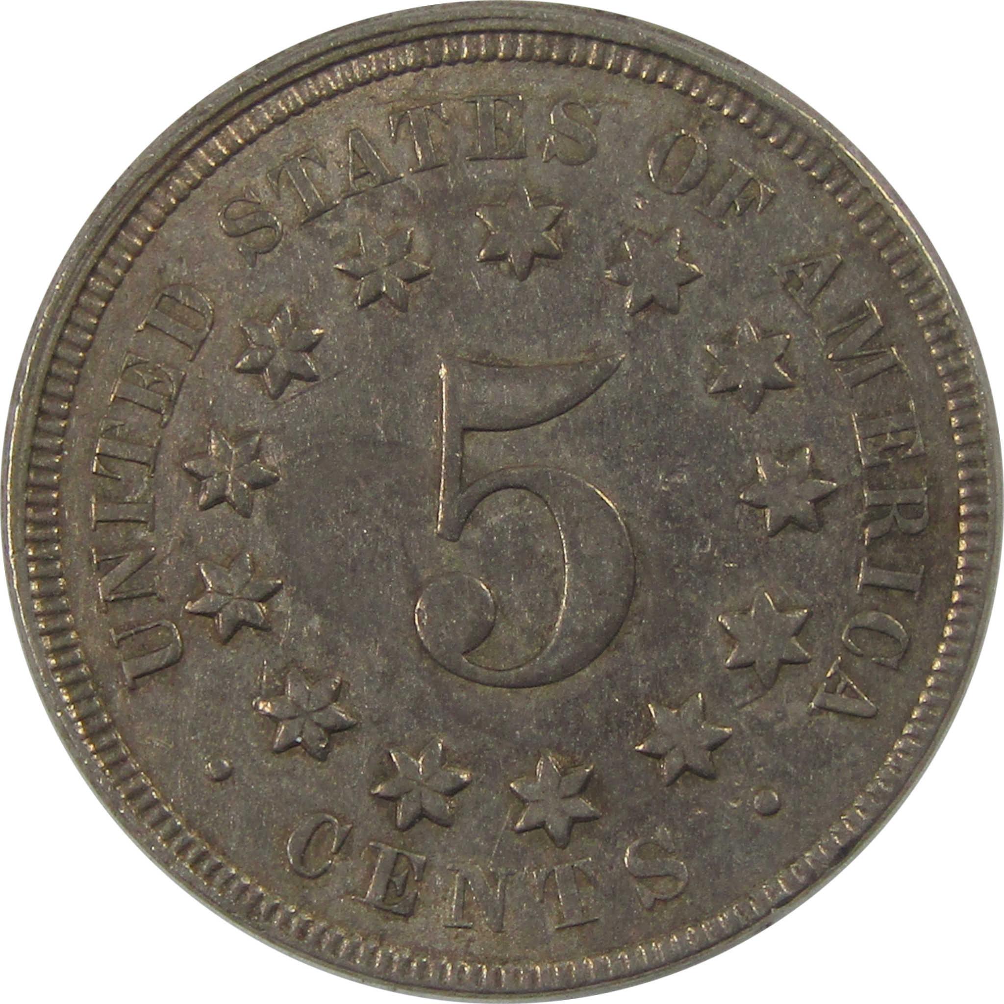 1867 No Rays Shield Nickel AU About Uncirculated 5c Coin SKU:I24560