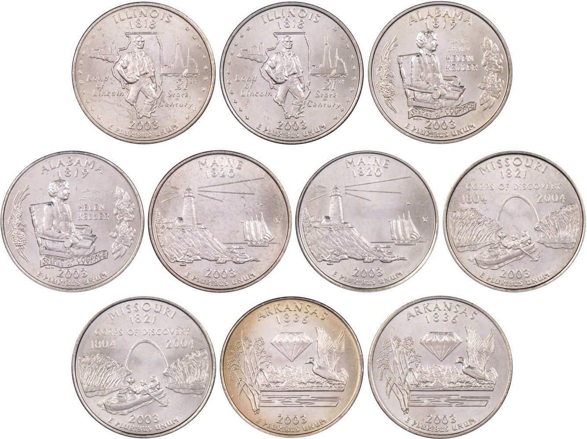 2003 P&D State Quarter 10 Coin Set Clad Uncirculated Mint State