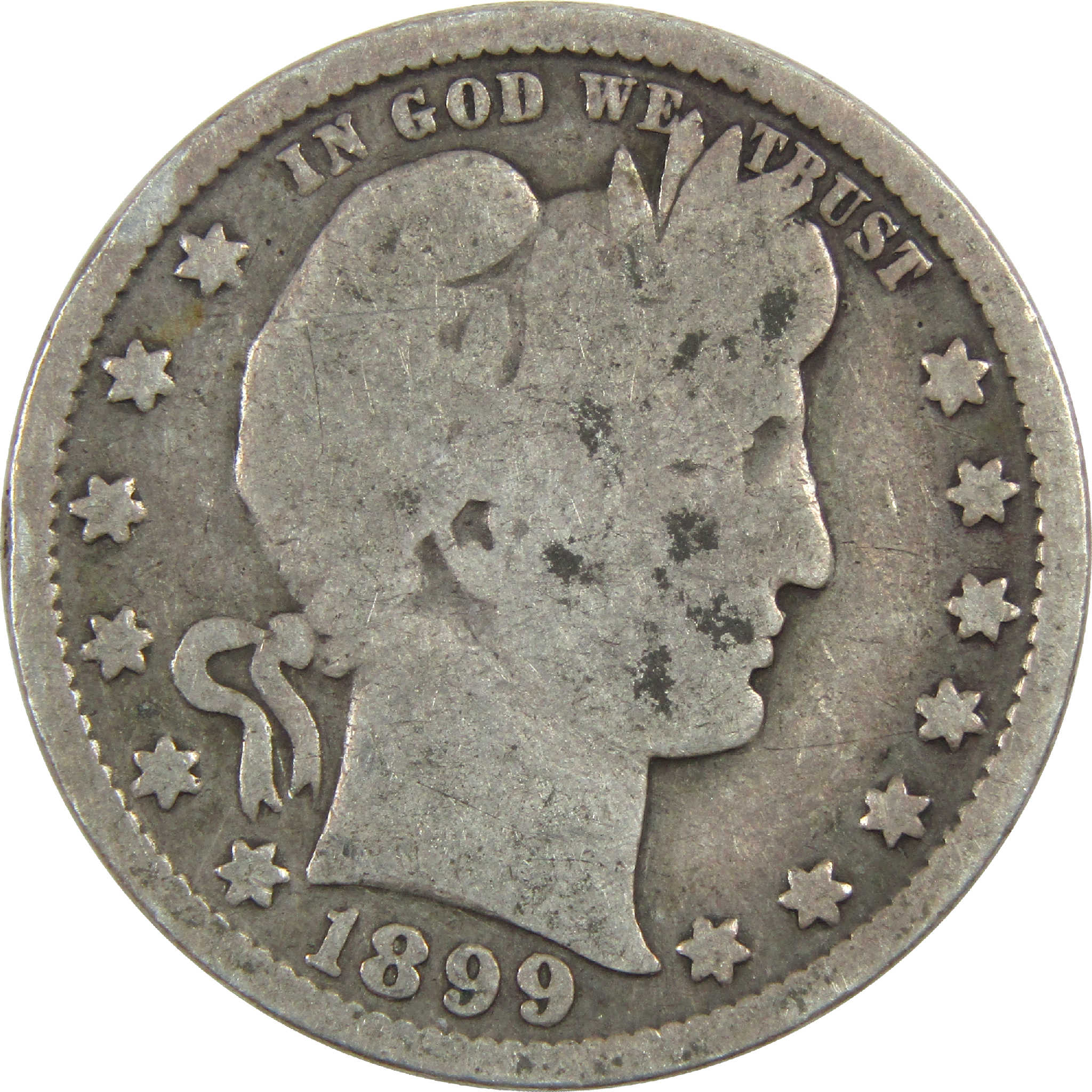 1899 Barber Quarter G Good Silver 25c Coin SKU:I13169
