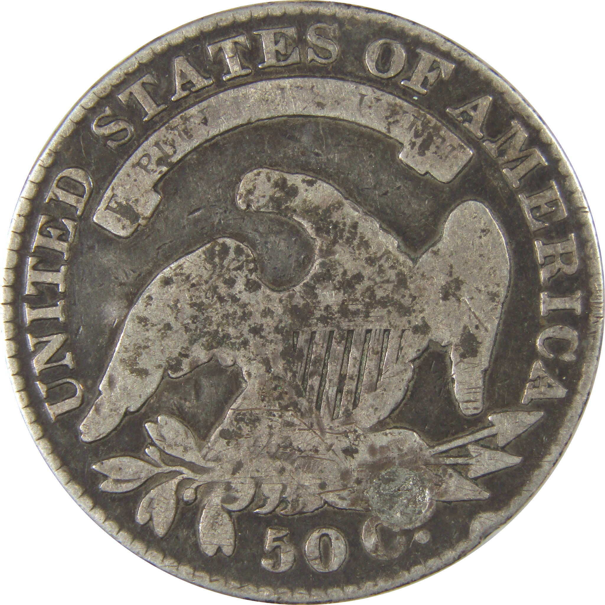 1830 Sm O Capped Bust 50C VG Silv Counterstamp A.E.STEELE. SKU:I22757