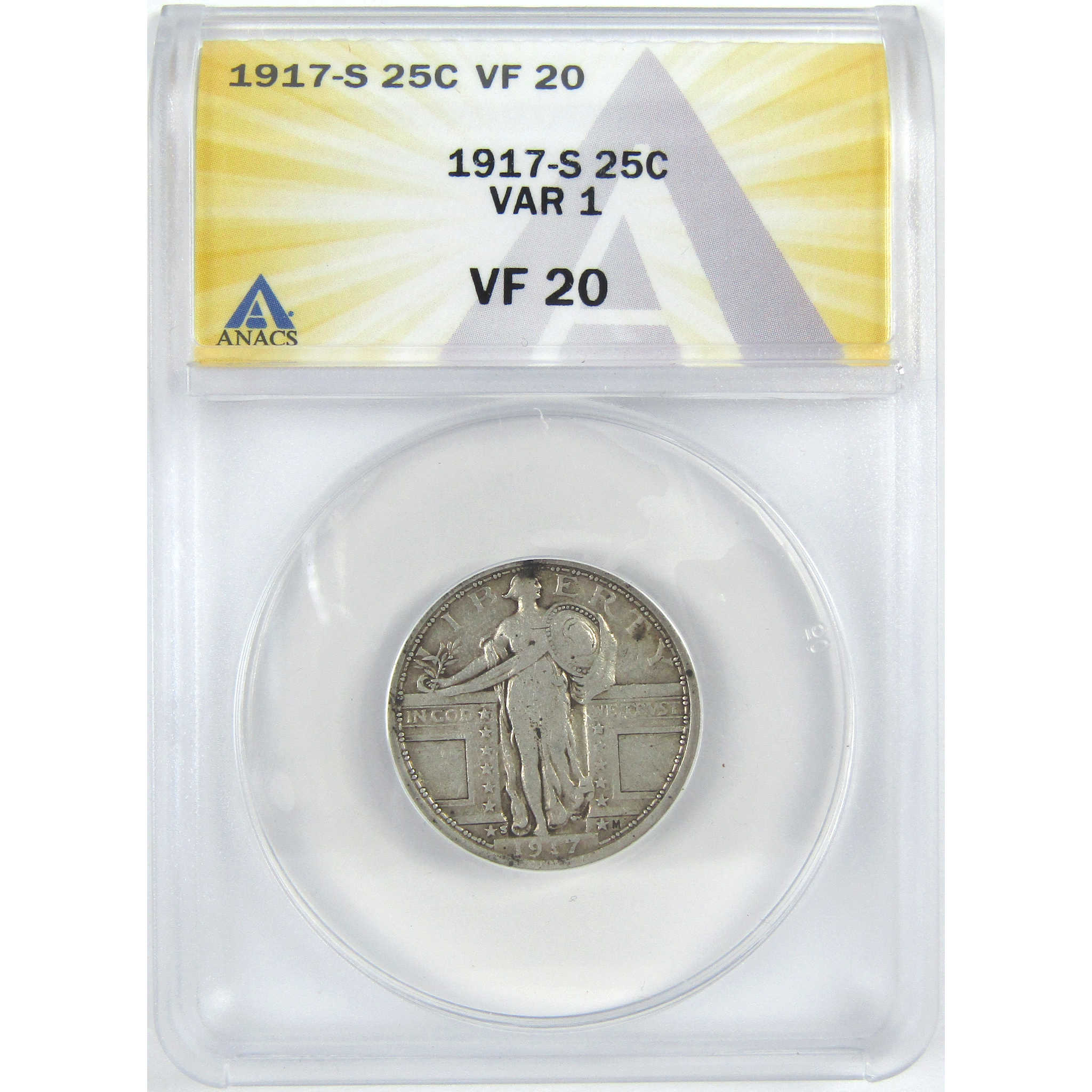 1917 S Type 1 Standing Liberty Quarter VF 20 ANACS Silver SKU:I16314