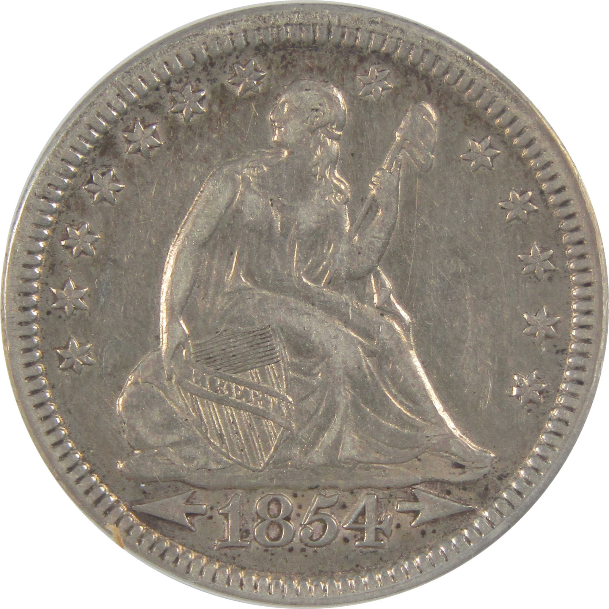 1854 Seated Liberty Quarter EF 45 Details ANACS Silver SKU:CP167
