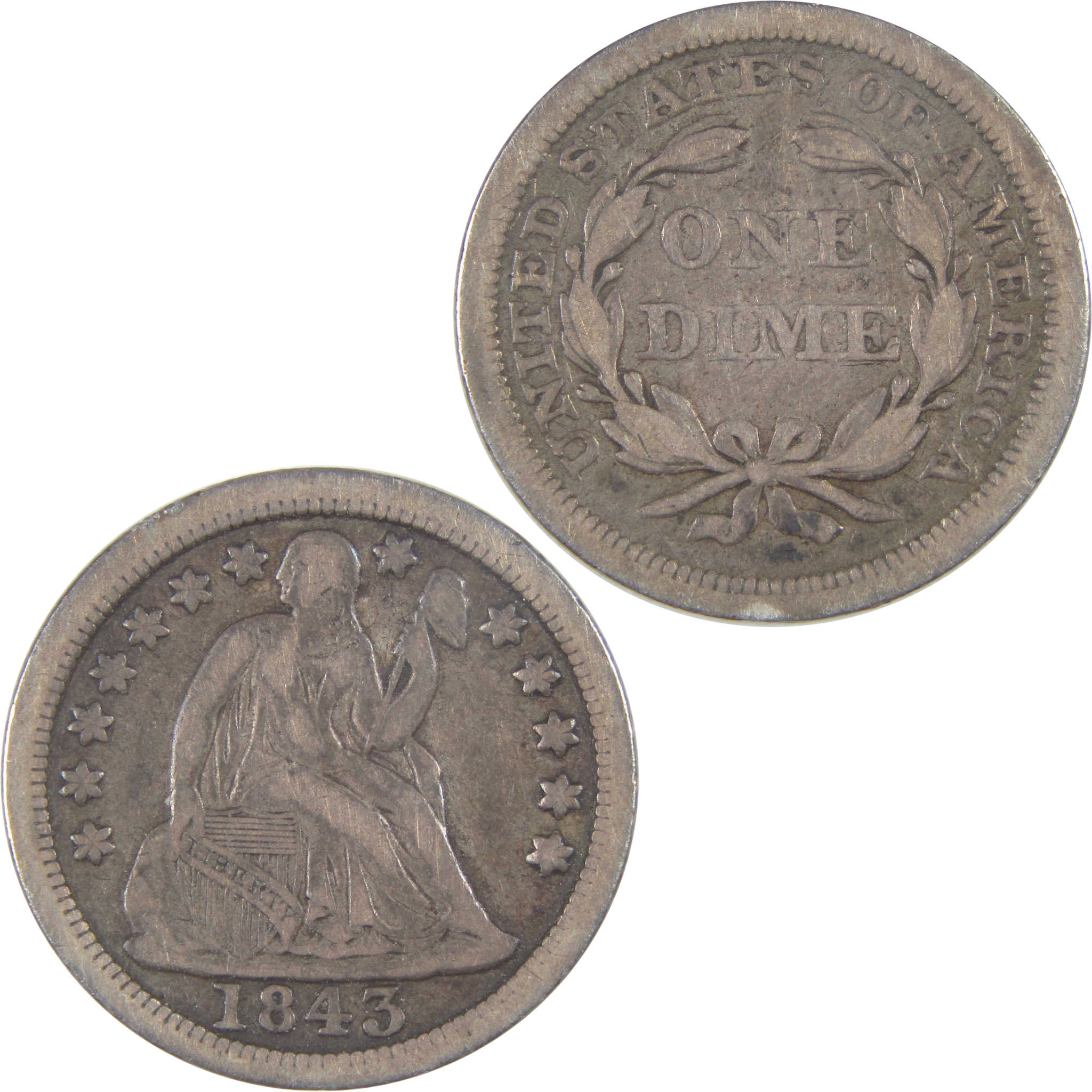 1843 Seated Liberty Dime VF Very Fine Silver 10c Coin SKU:I17283