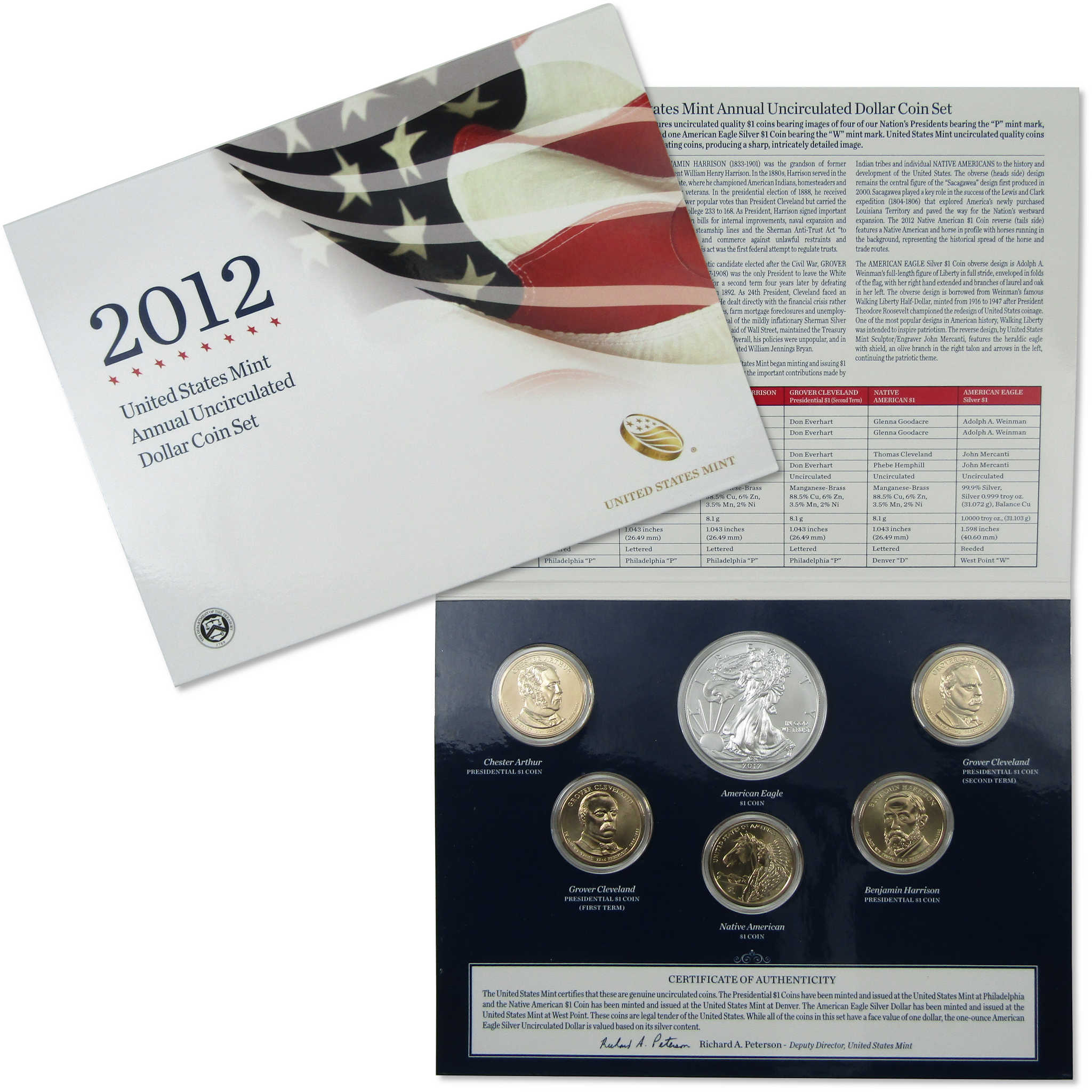 2012 U.S. Mint Annual Uncirculated Dollar Coin Set OGP COA SKU:CPC4840