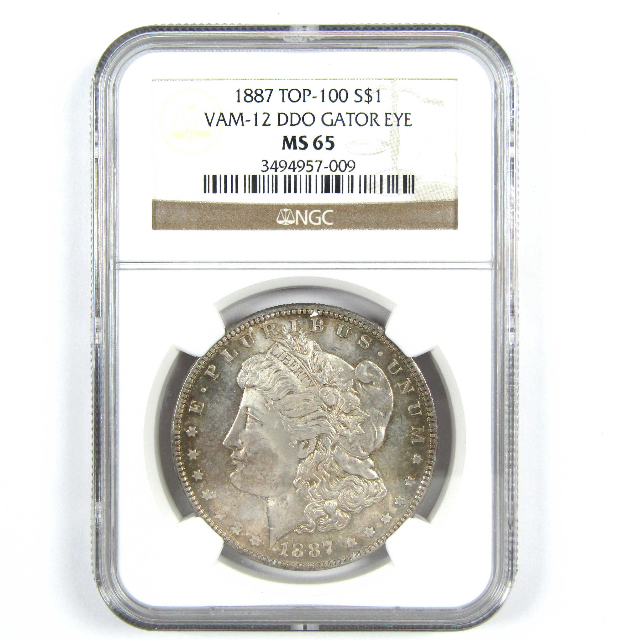 1887 VAM-12 DDO Gator Eye Morgan Dollar MS 65 NGC $1 SKU:CPC7311 - Morgan coin - Morgan silver dollar - Morgan silver dollar for sale - Profile Coins &amp; Collectibles