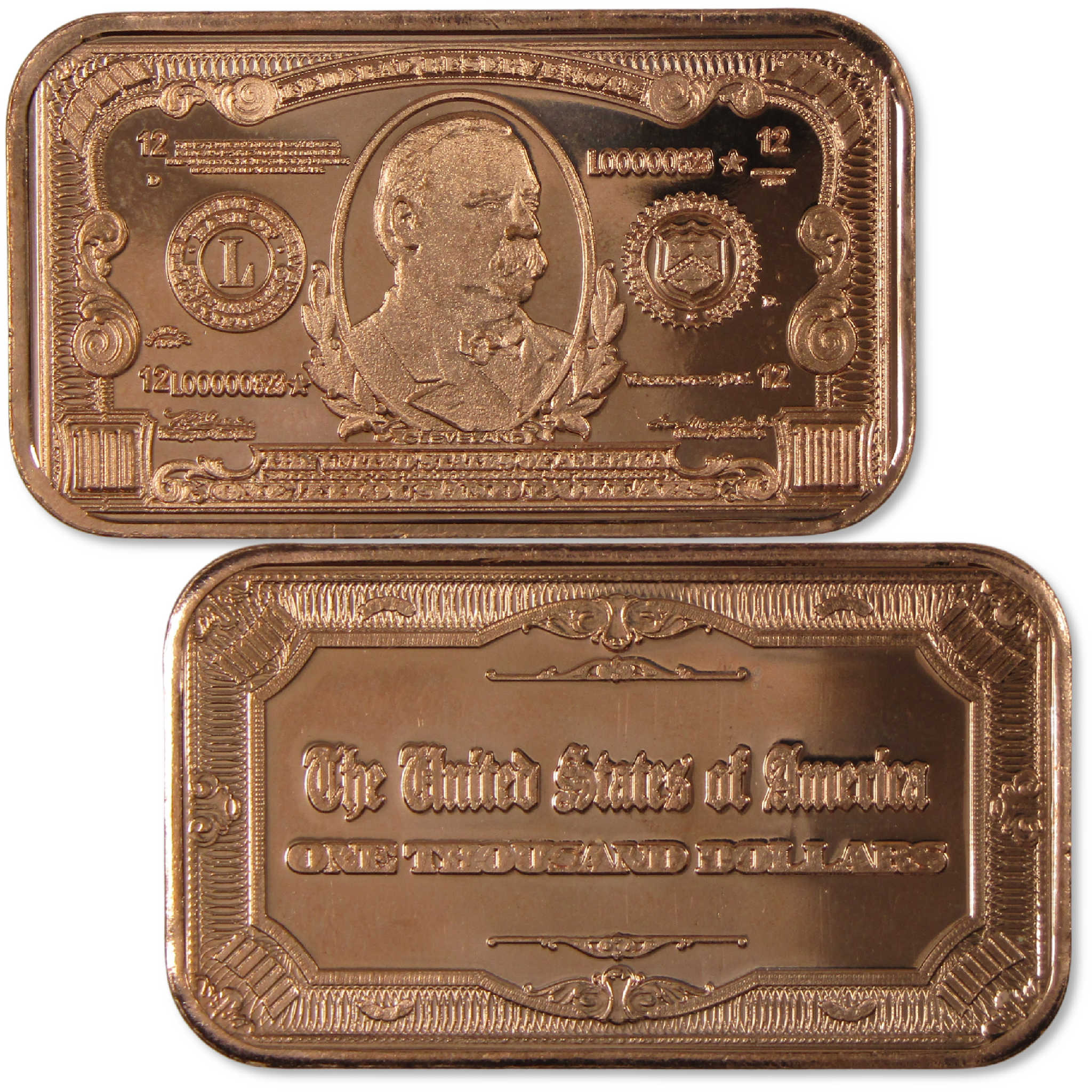 1934 $1000 Federal Reserve Note-Shaped 1 oz .999 Copper Ingot Bar