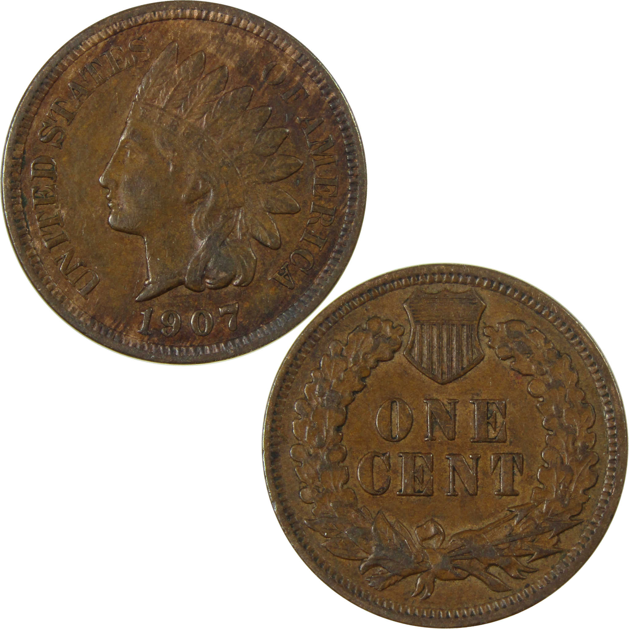 1907 Indian Head Cent AU About Uncirculated Penny 1c Coin SKU:I26949