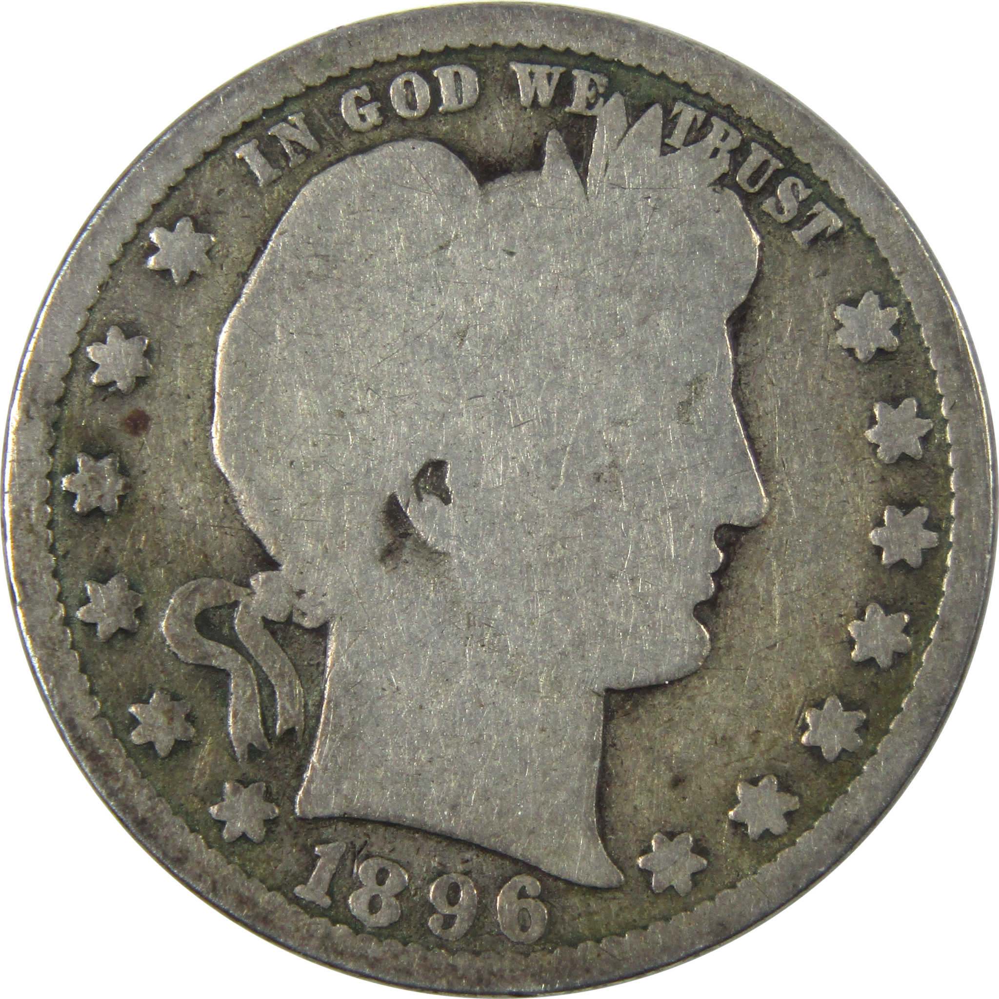 1896 S Barber Quarter G Good Silver 25c Coin SKU:I14734