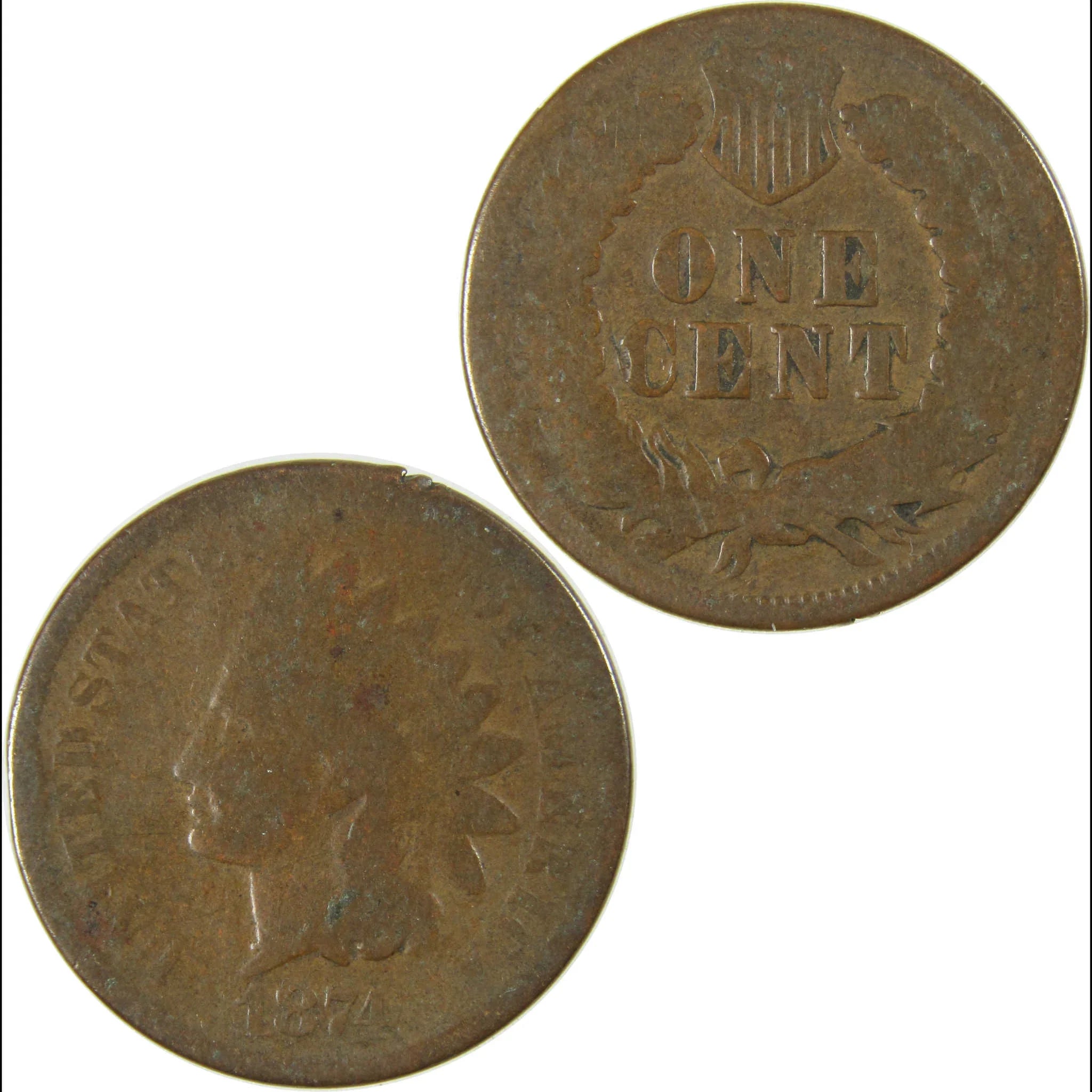 1874 Indian Head Cent AG About Good Penny 1c Coin SKU:I26412