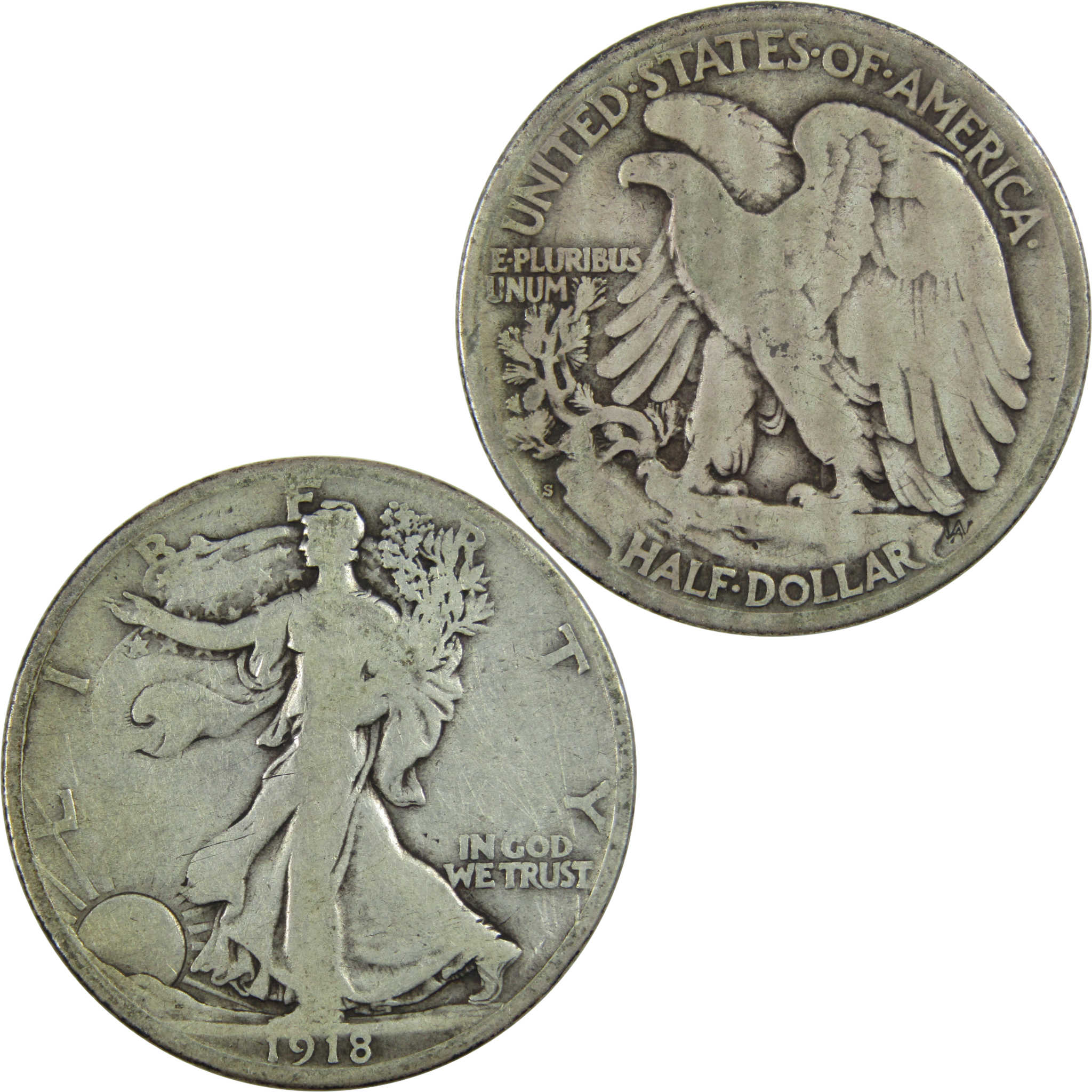 1918 S Liberty Walking Half Dollar G Good Silver 50c Coin SKU:I13038