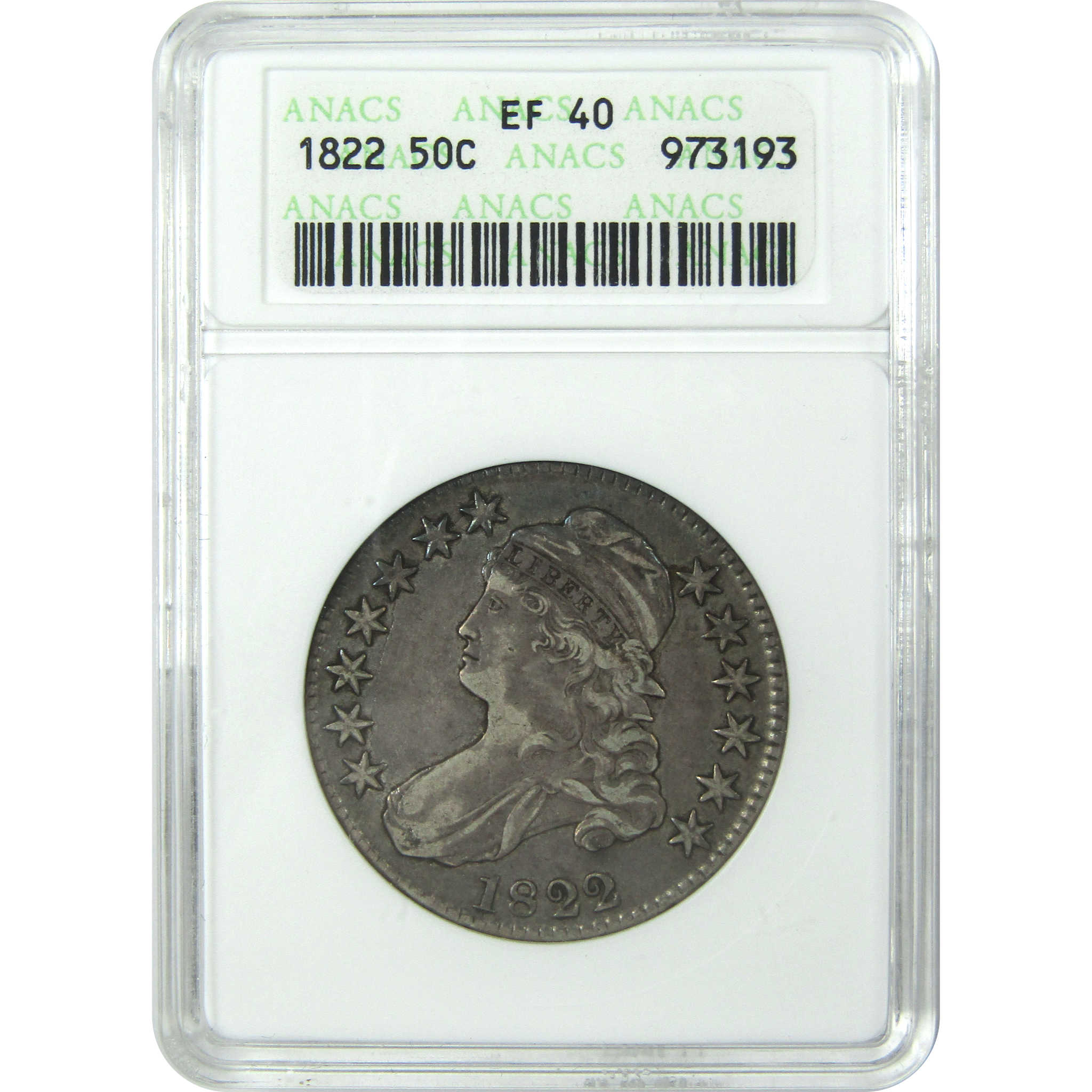 1822 Capped Bust Half Dollar EF 40 ANACS Silver 50c Coin SKU:I15361