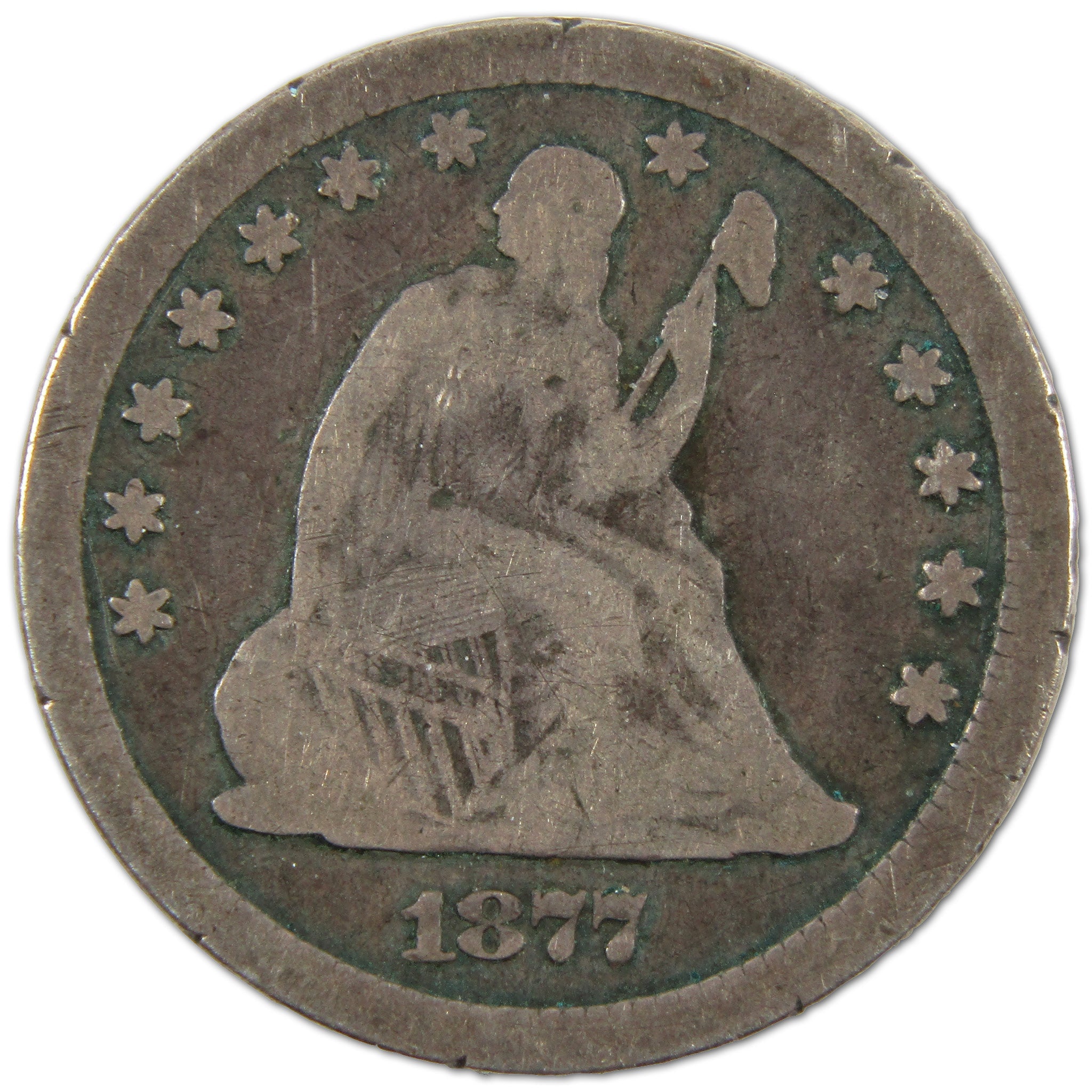 1877 CC Seated Liberty Quarter VG Very Good Silver 25c Coin SKU:I10549