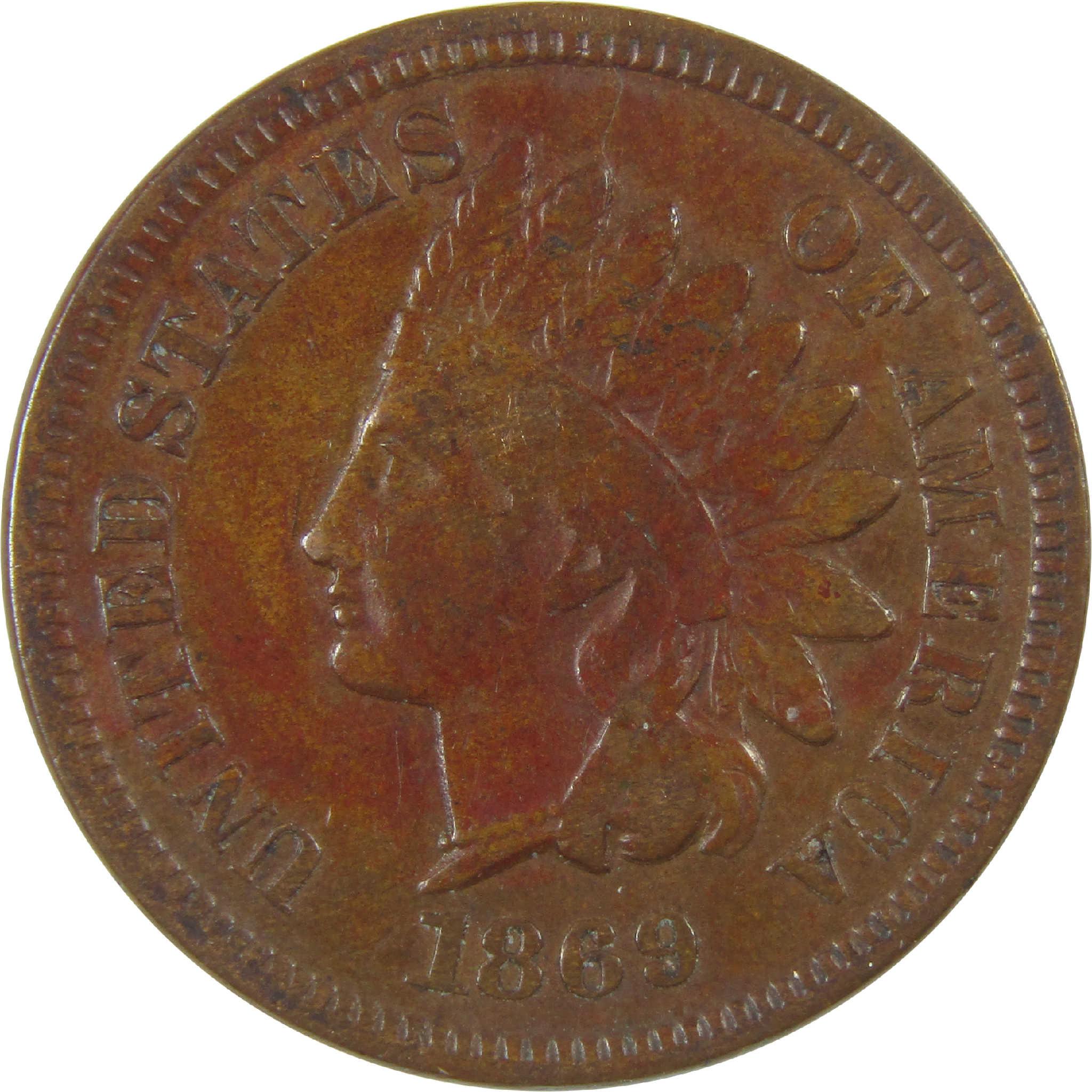 1869 Indian Head Cent VG Penny Rotated Die Mint Error SKU:I25185