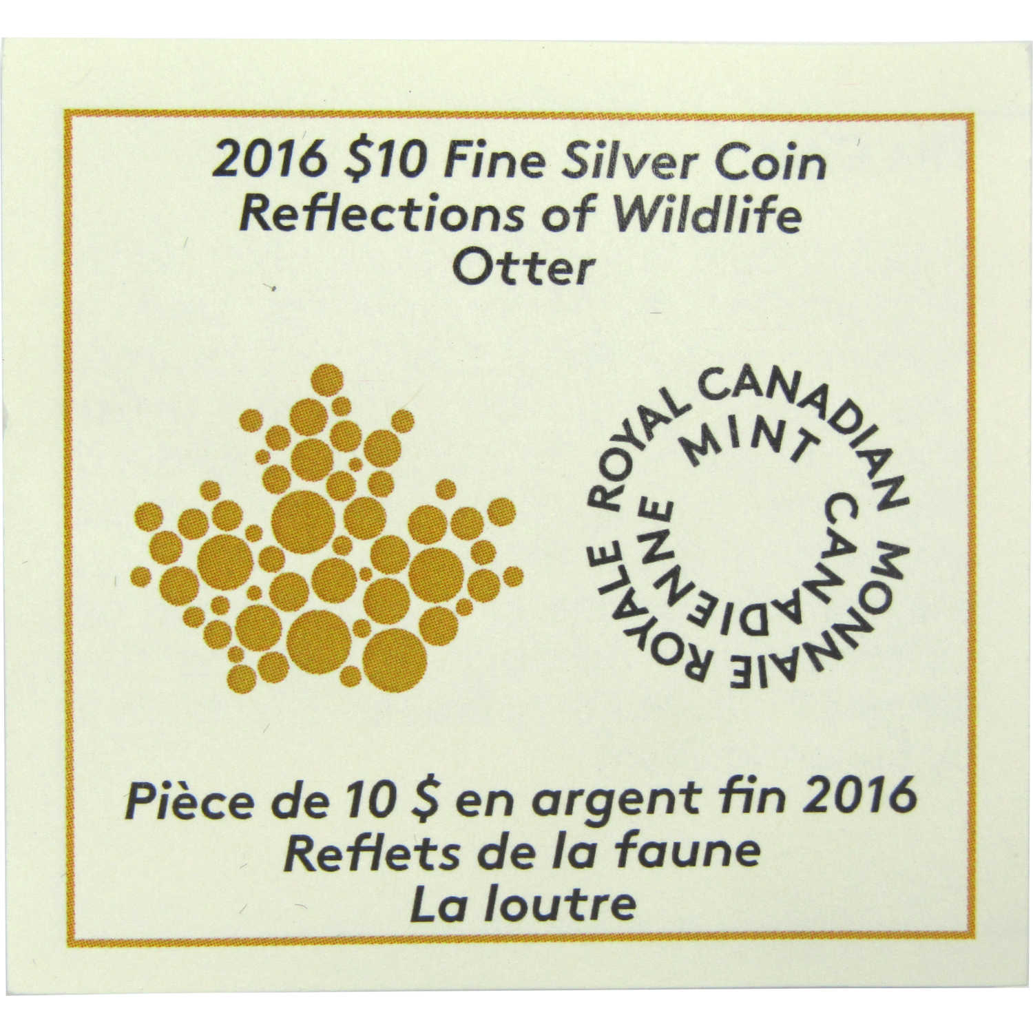 2016 Otter Canadian Wildlife $10 Coin 15.87 g .999 Silver SKU:CPC9198