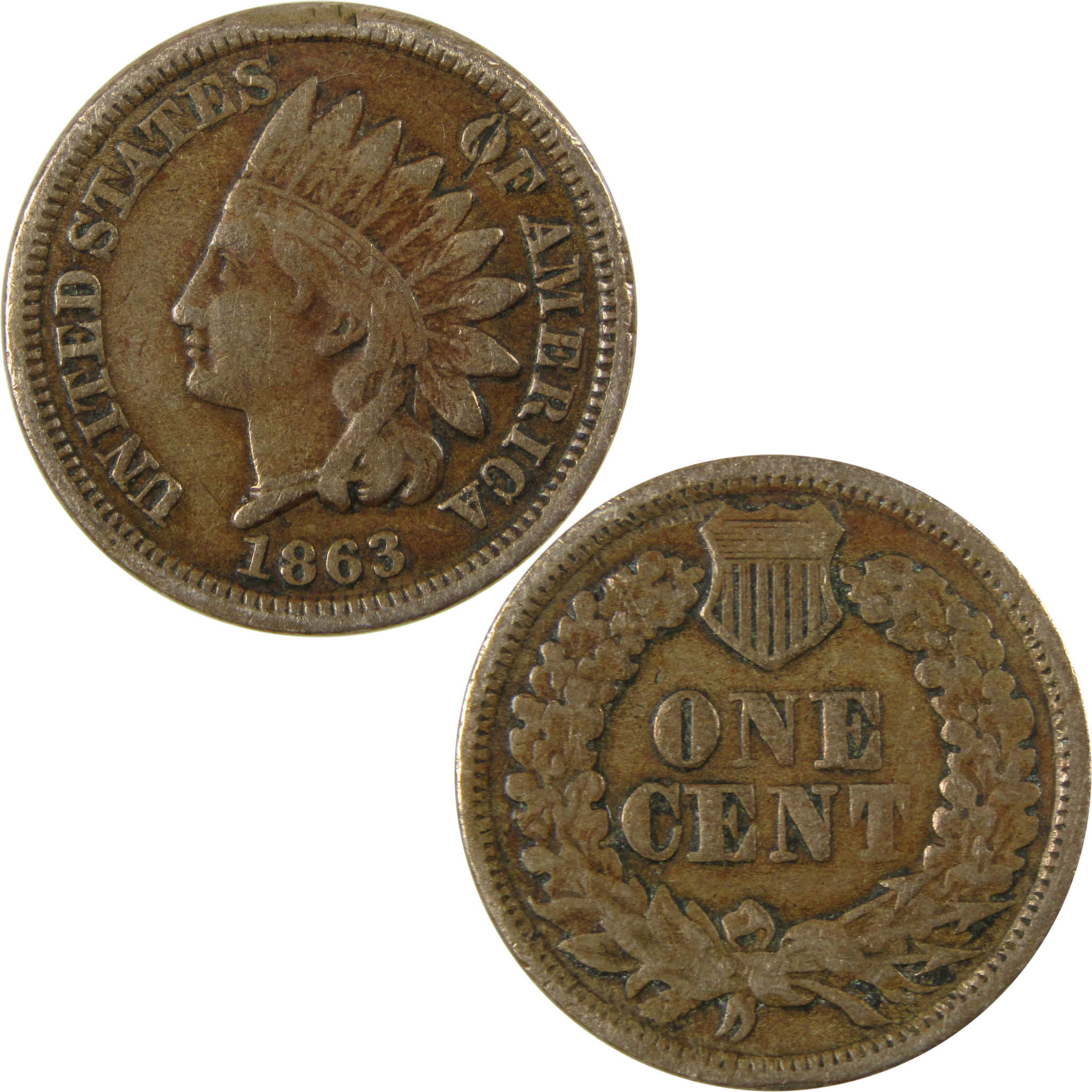 1863 Indian Head Cent F Fine Details Penny 1c Coin SKU:CP1179