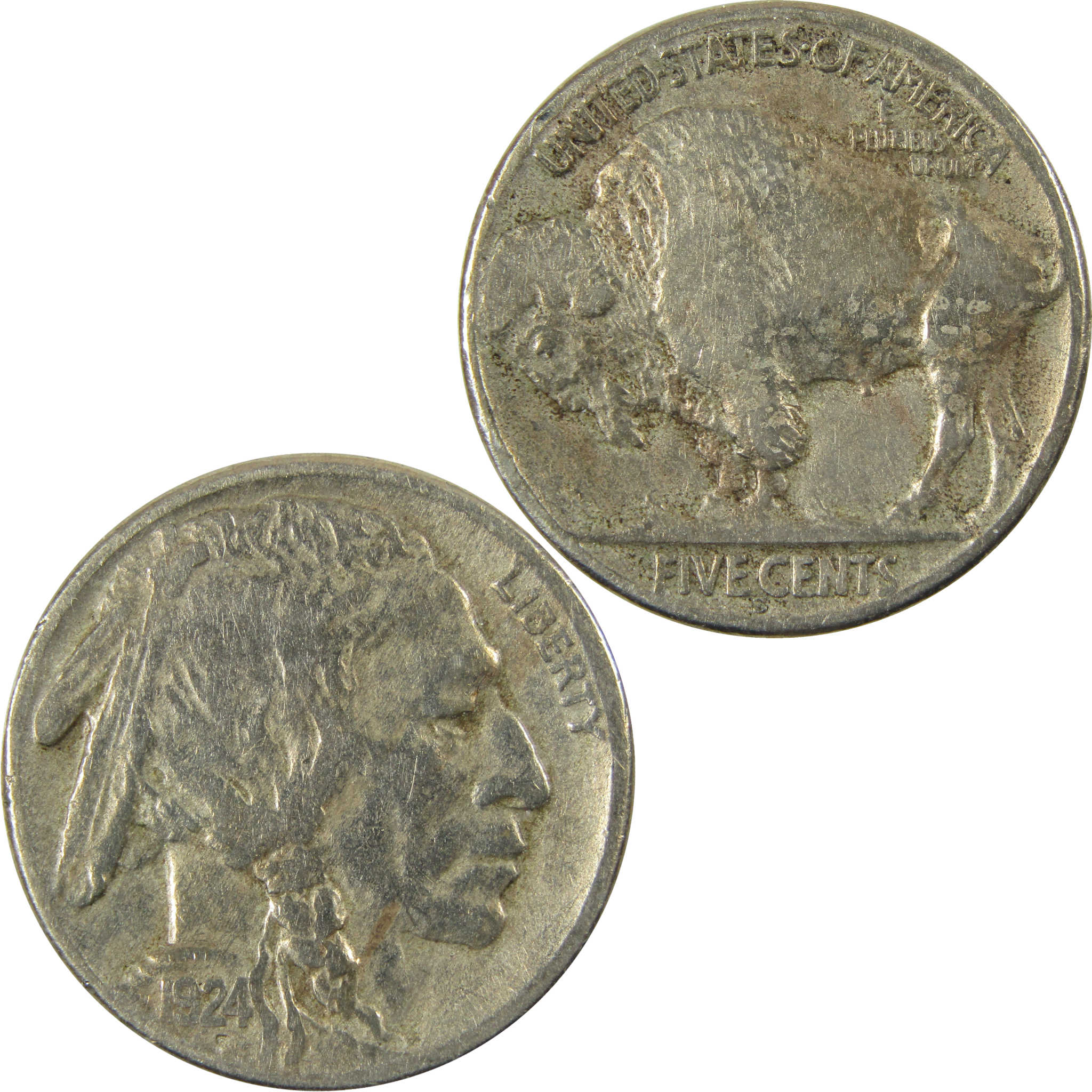 1924 S Indian Head Buffalo Nickel F Fine Details 5c Coin SKU:I28329