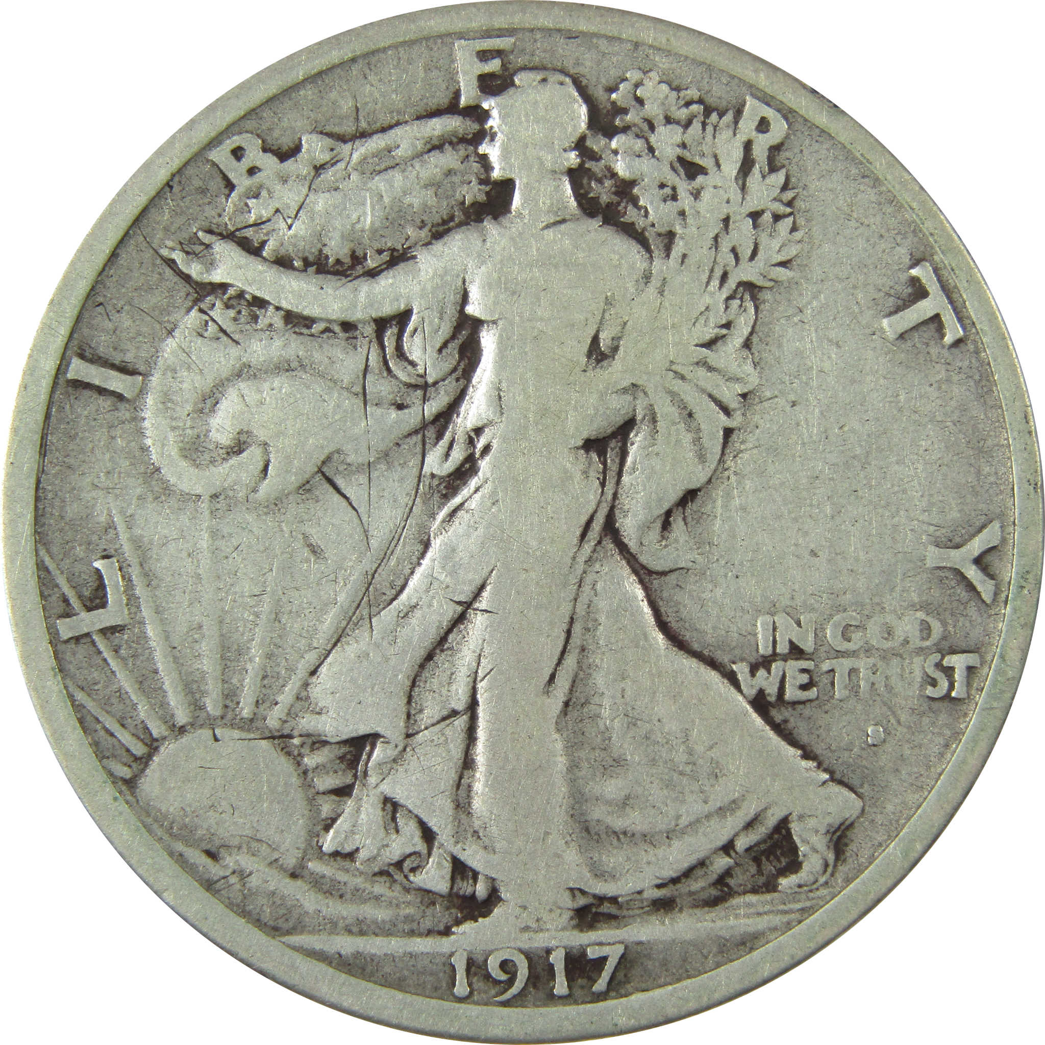 1917 S Obverse Liberty Walking 50c VG Very Good Details SKU:CP1466