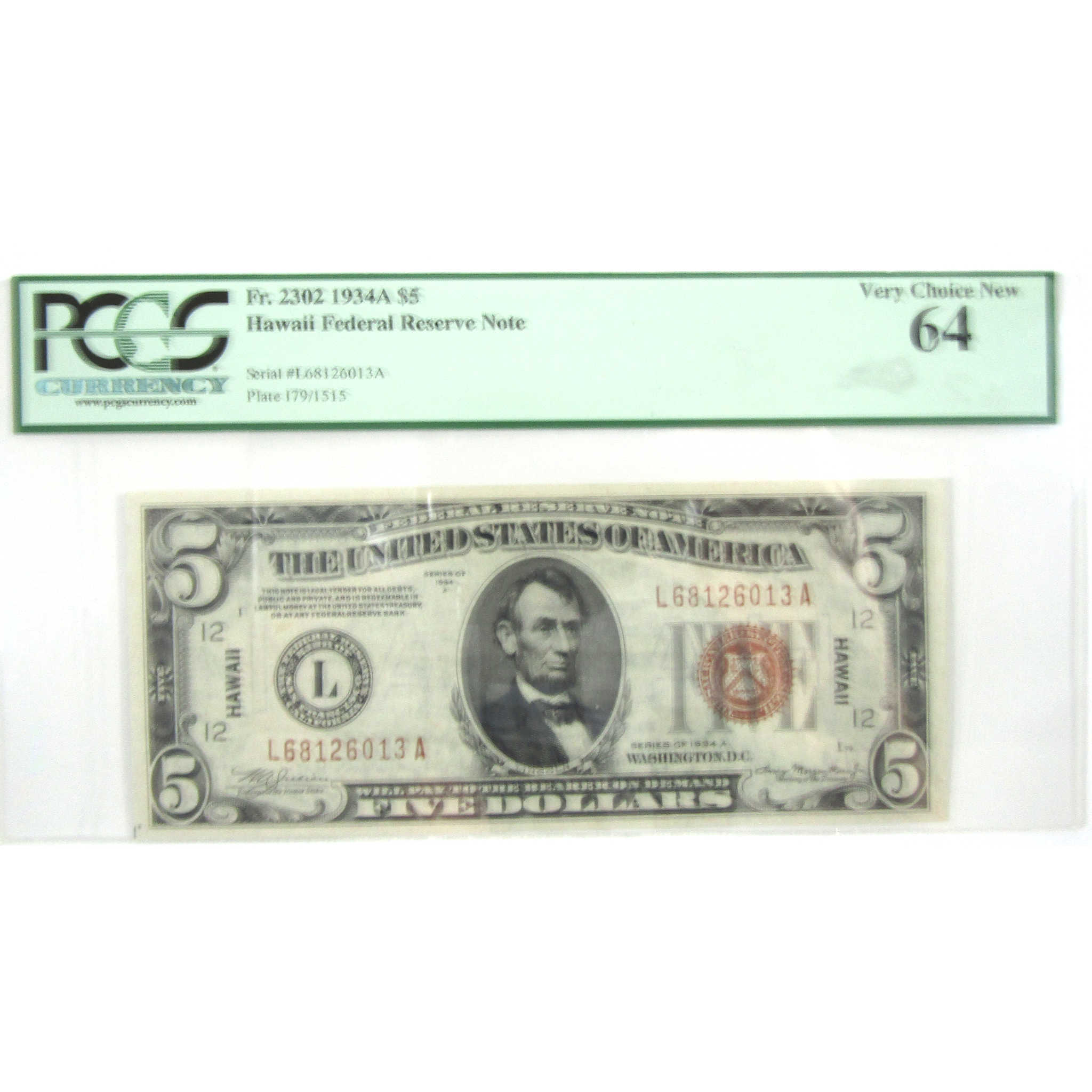 1934A $5 Federal Reserve Note Hawaii WWII Emergency FR2302 64 PCGS